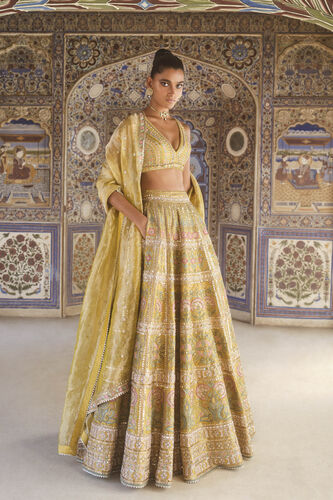 Sol Gota Patti Silk Lehenga Set - Yellow, Yellow, image 4