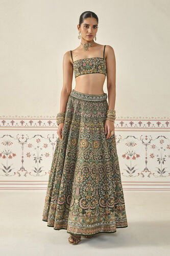 Yiska Embroidered Silk Lehenga Set - Green, Green, image 1