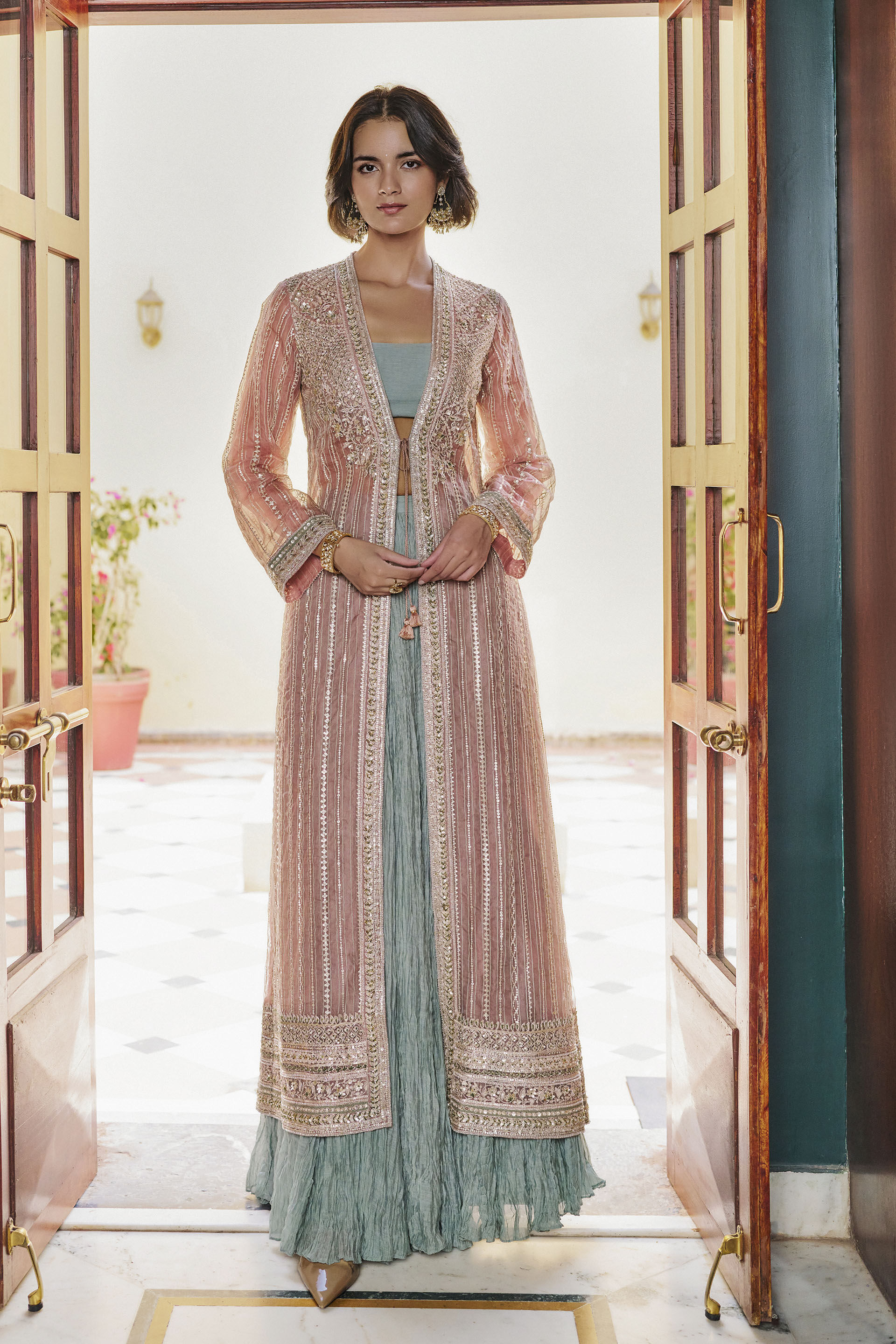 Aglow Handwoven Maheshwari Suit Set - ​Pink