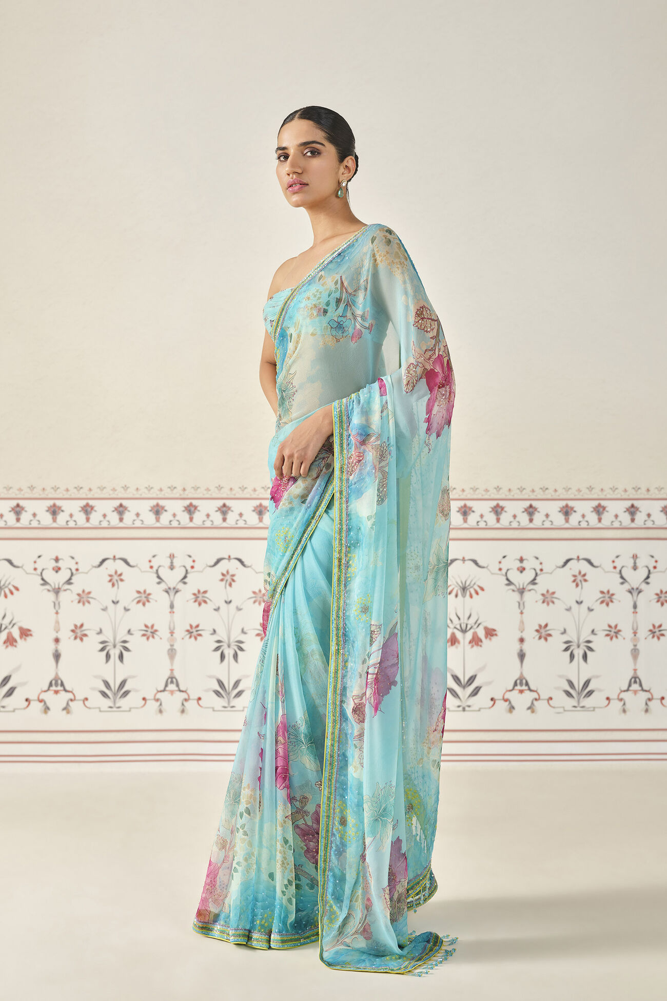 Esen Sequin Chiffon Saree - Blue, Blue, image 2