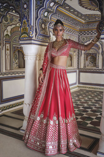 Tarangini Gota Patti Silk Lehenga - Red, Red, image 3