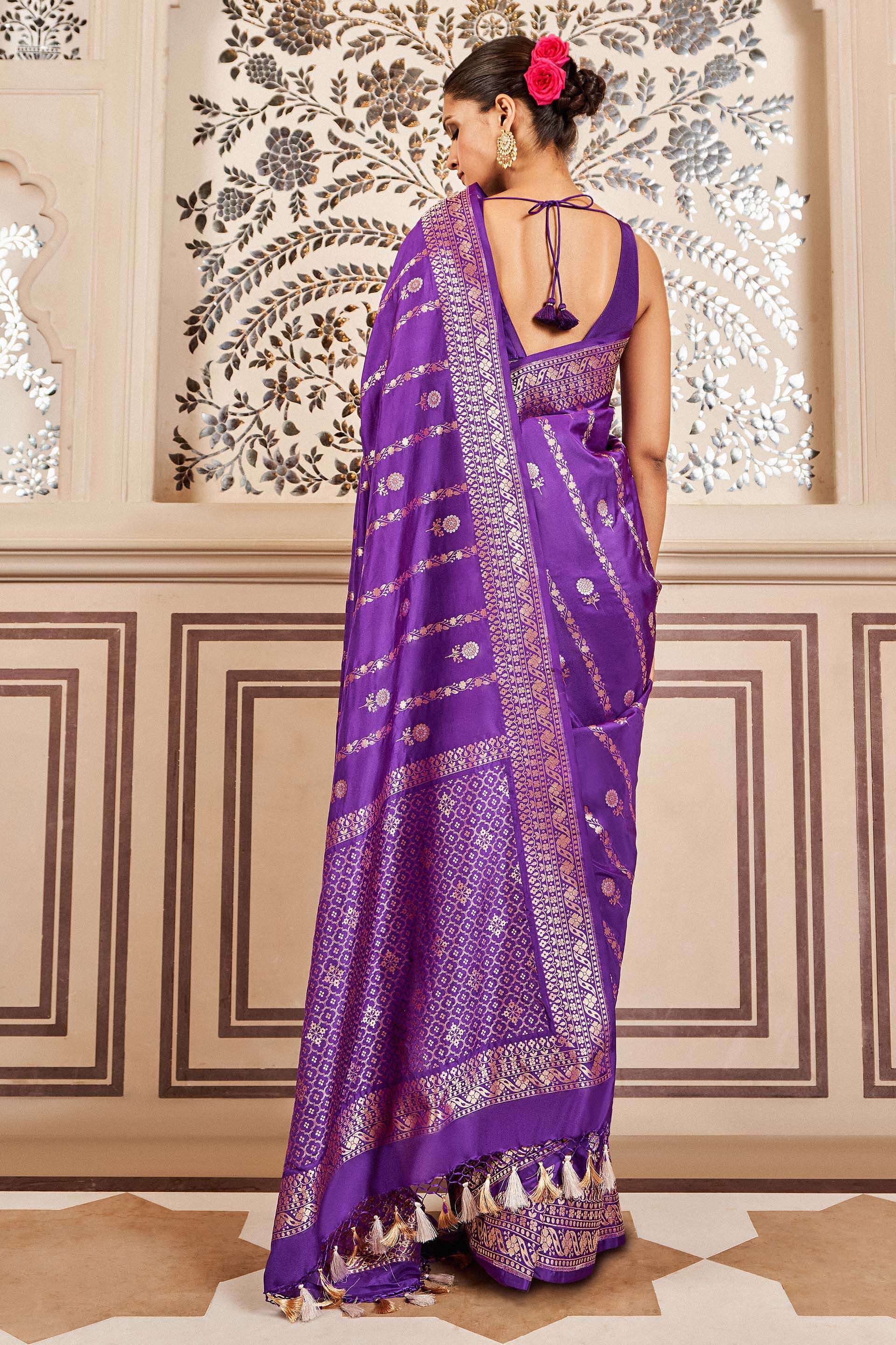 Purple Handwoven Banarasi Silk Saree - Shivangi Kasliwal