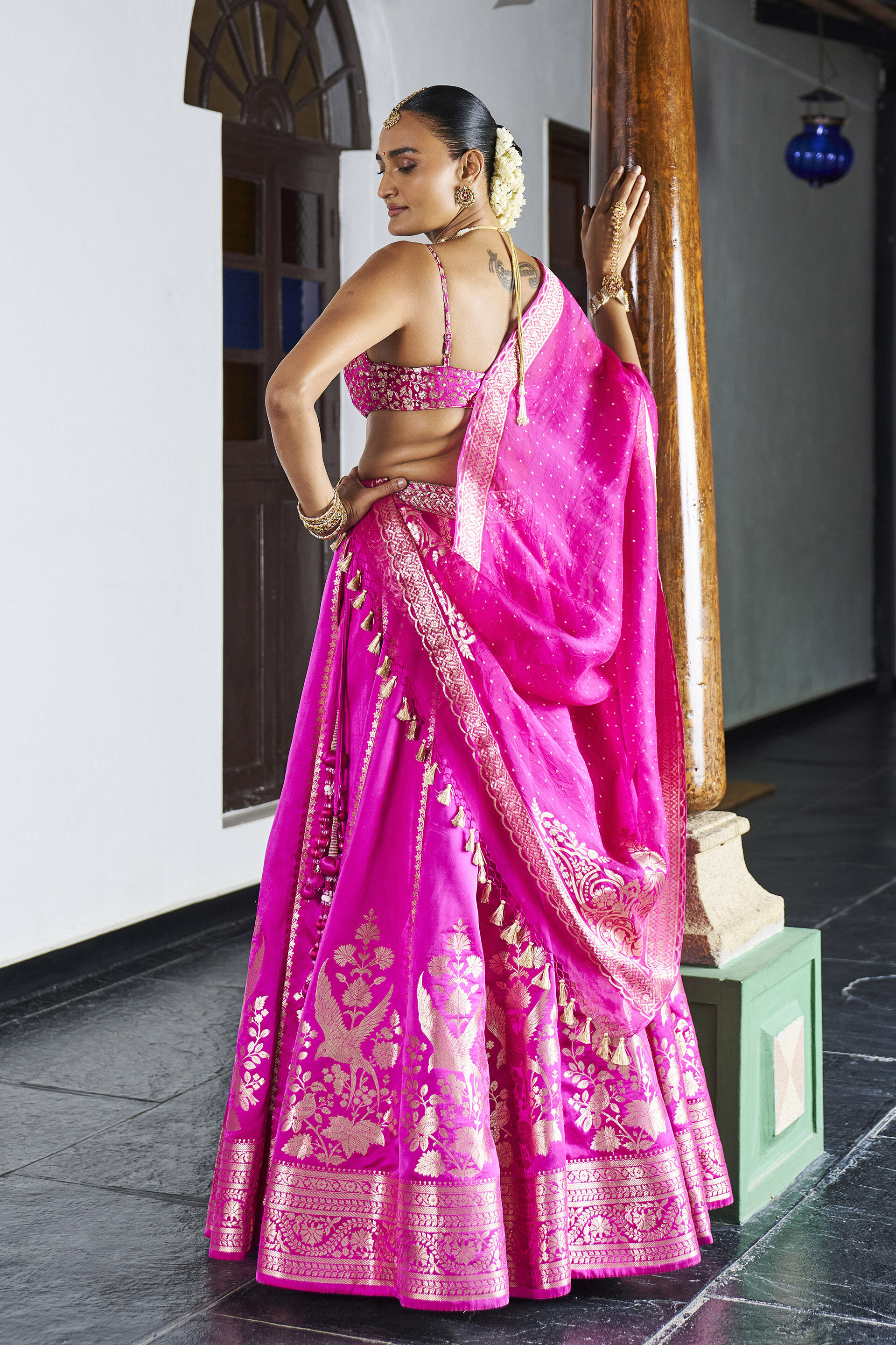 Preet Handwoven Benarasi Silk Lehenga Set - Pink