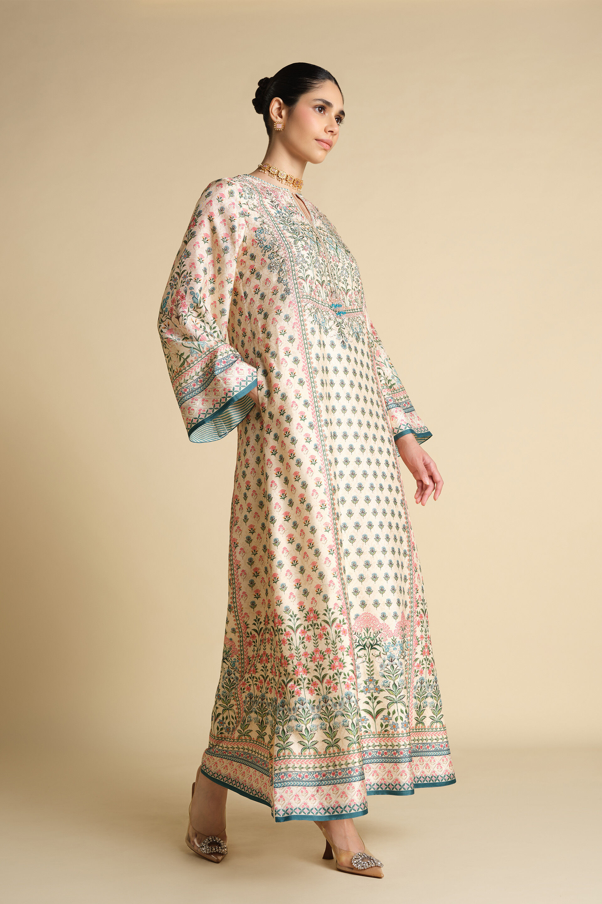 Corvus Embroidered Silk Kaftan - Blush, Blush, image 3