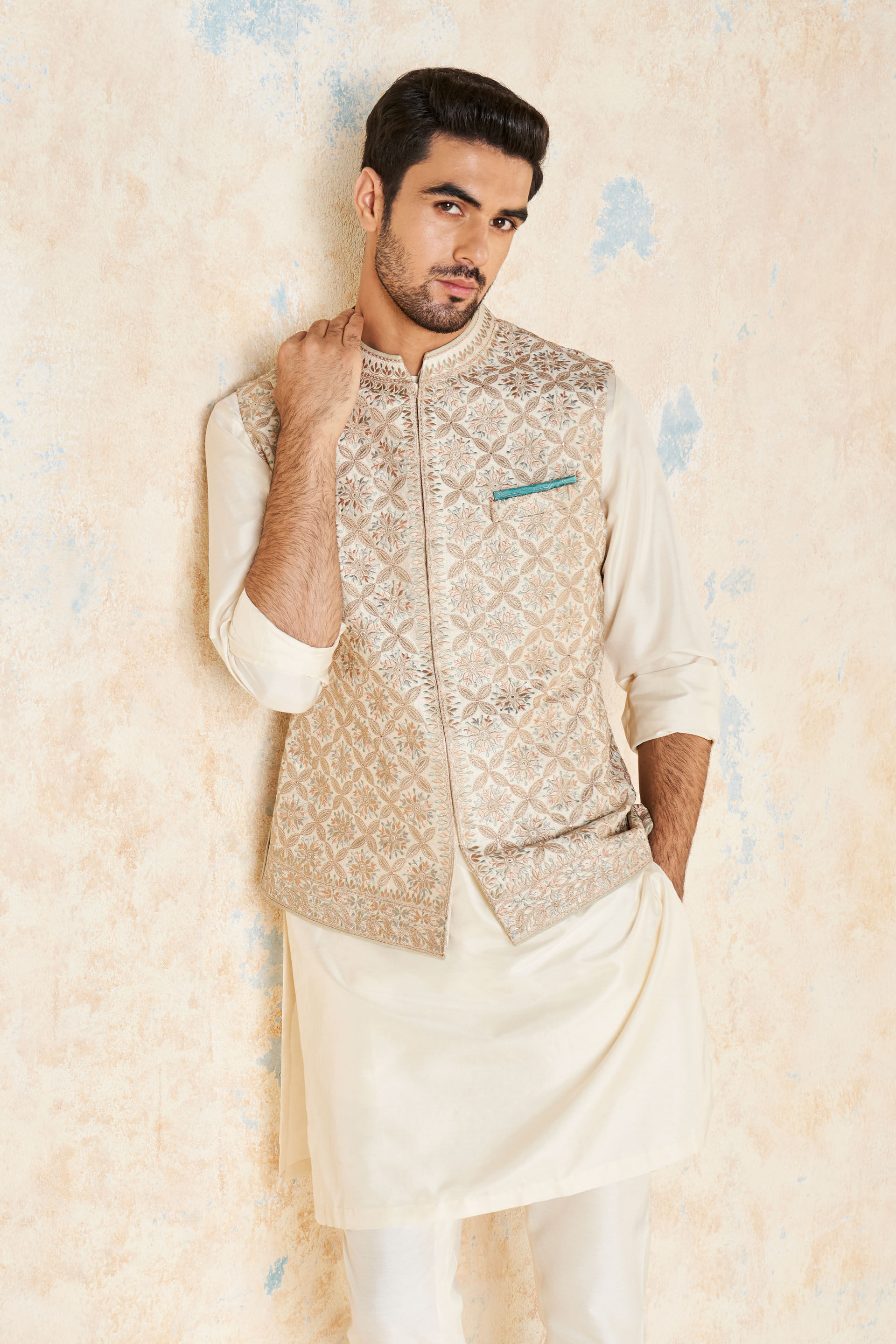 Men's Cream Mirror Work Nehru Jacket36 | Men cream, Nehru jackets, Cream  color