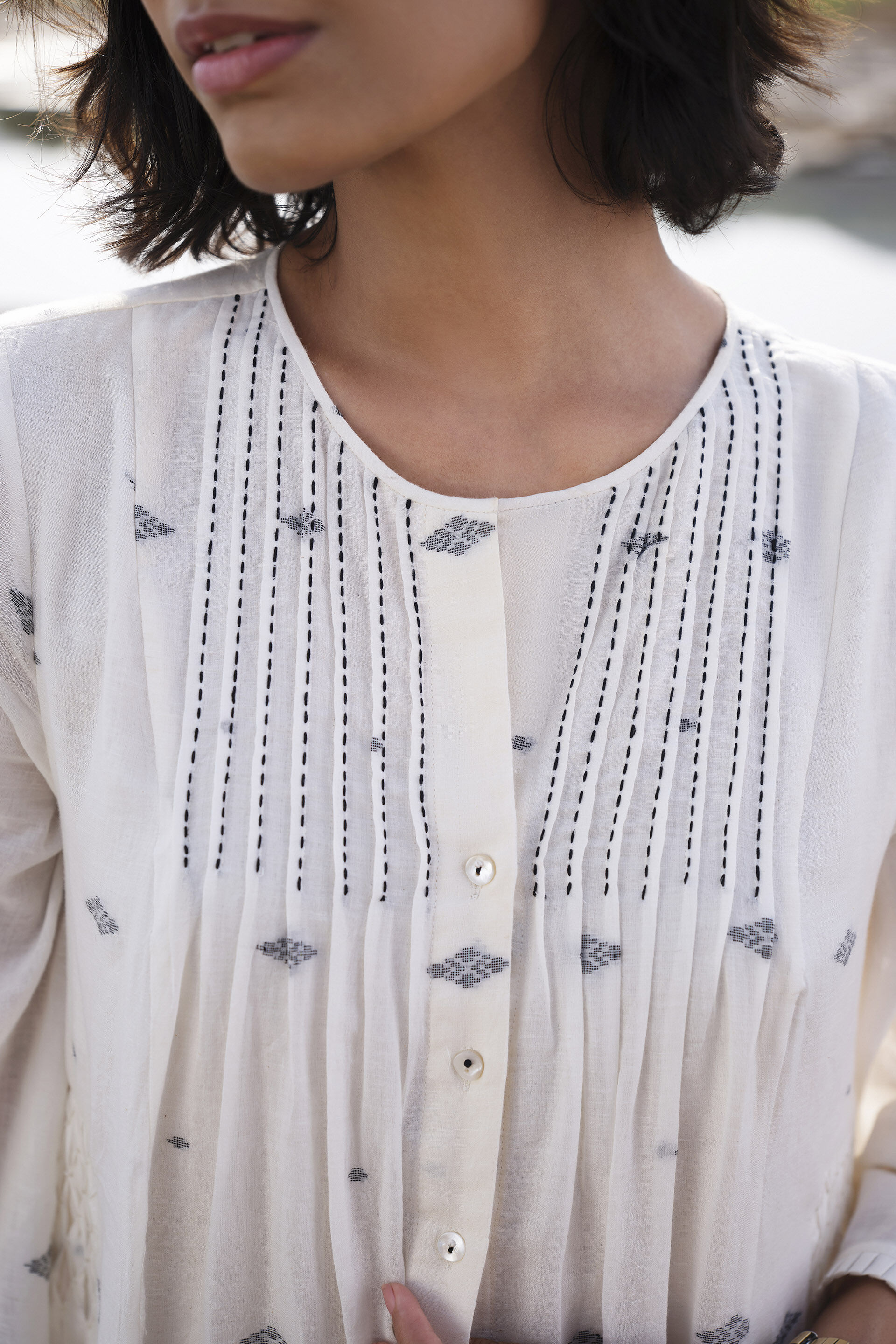 Highland Handwoven Jamdani Dress - Ivory, Ivory, image 10