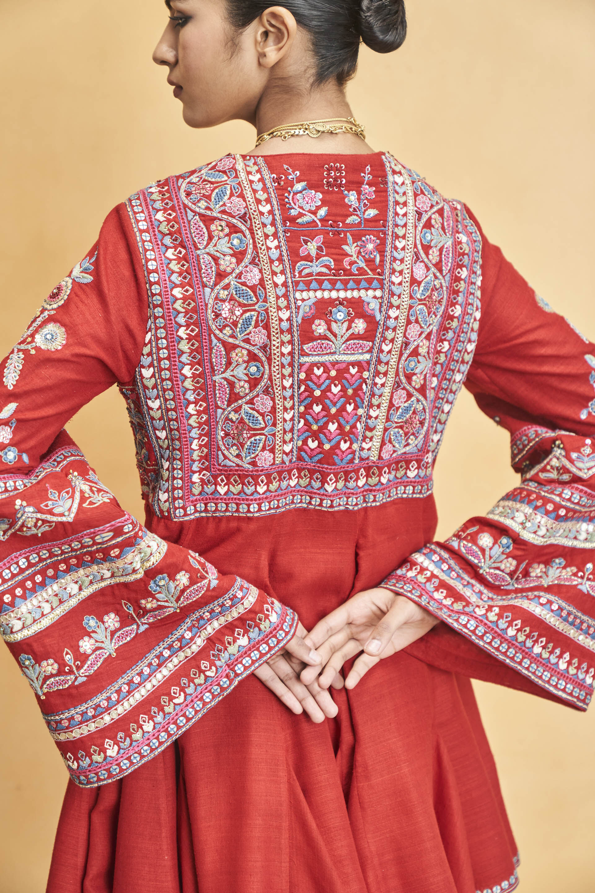 Spirit Of The Forest Embroidered Silk Dress - Red, Red, image 6