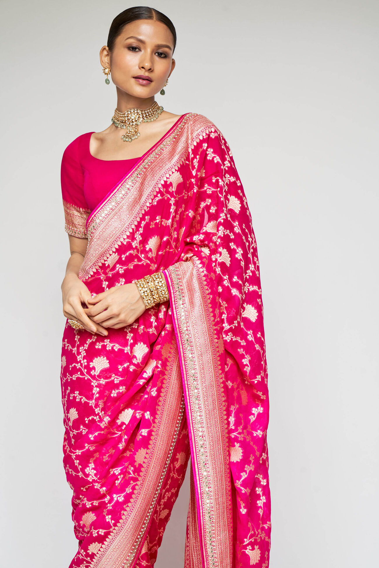 Lavanya Benarasi Silk Embroidered Saree - Hot Pink, Hot Pink, image 3