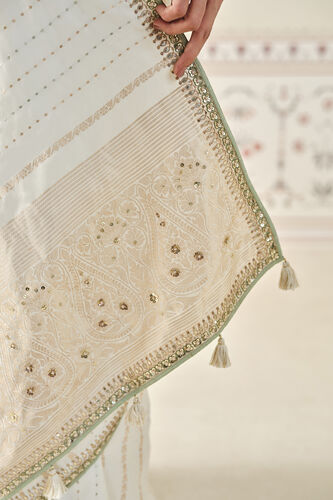 Siamak Handwoven Benarasi Silk Saree - Ivory, Ivory, image 8