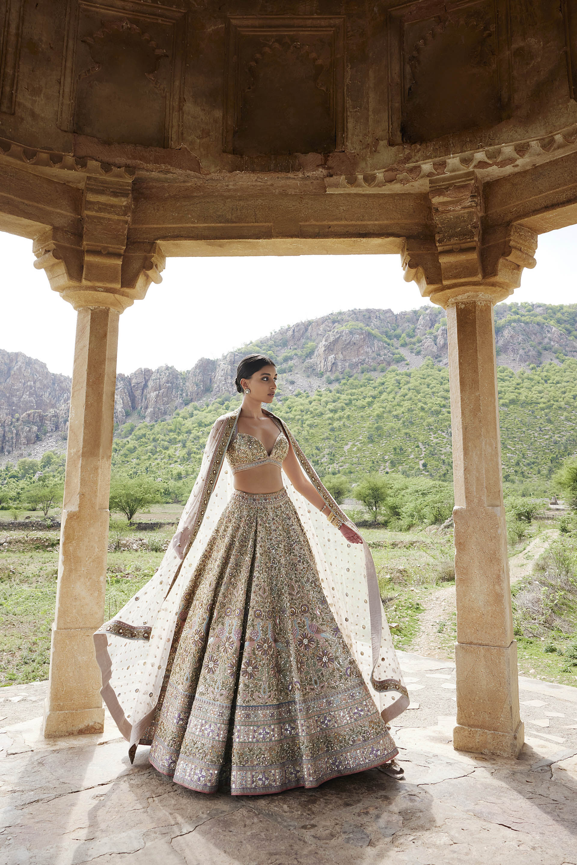Mridhini Zardozi & Resham Silk Lehenga - Beige, Beige, image 5