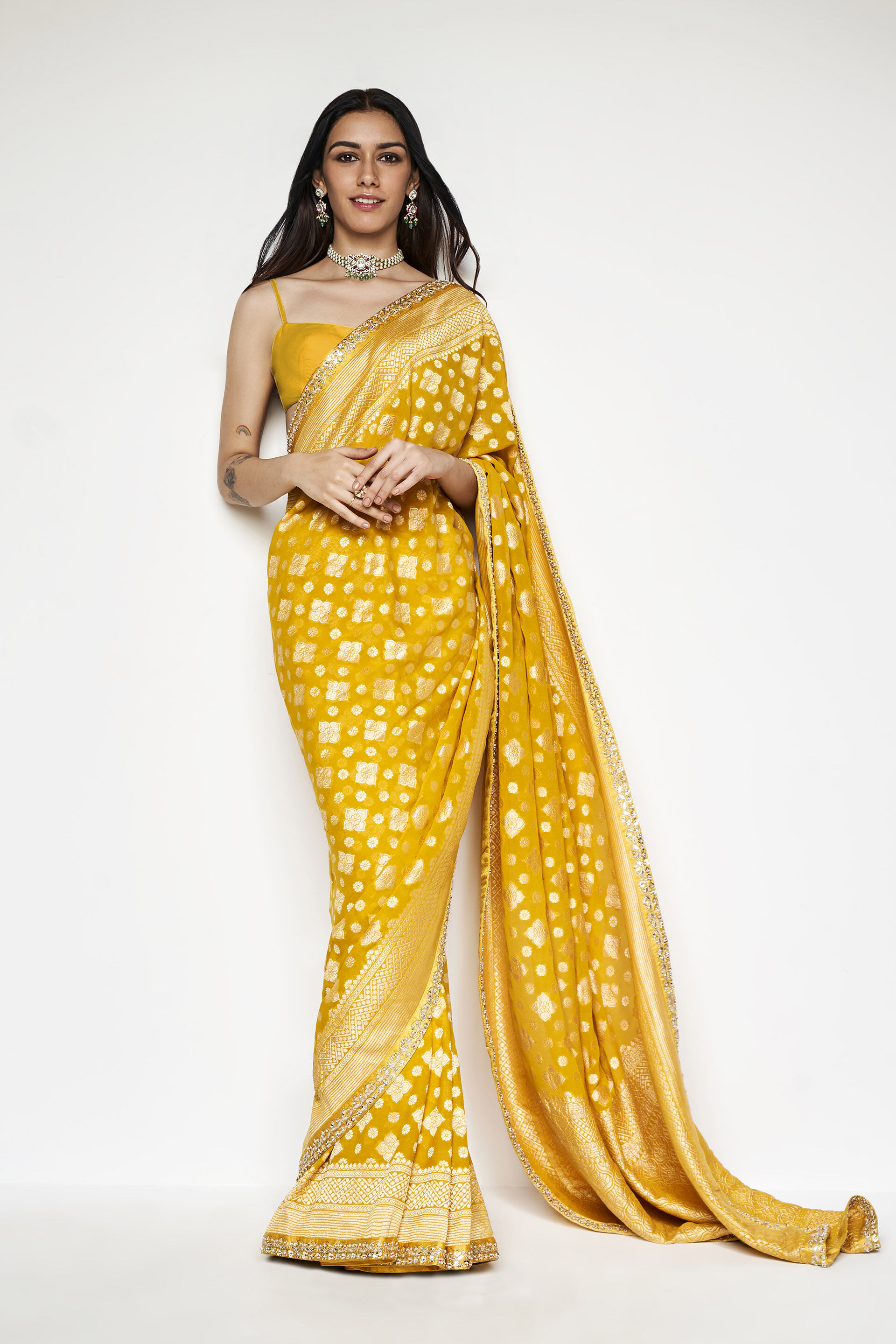 Buy Krisha Fashion Embroidered Bollywood Silk Blend Yellow Sarees Online @  Best Price In India | Flipkart.com