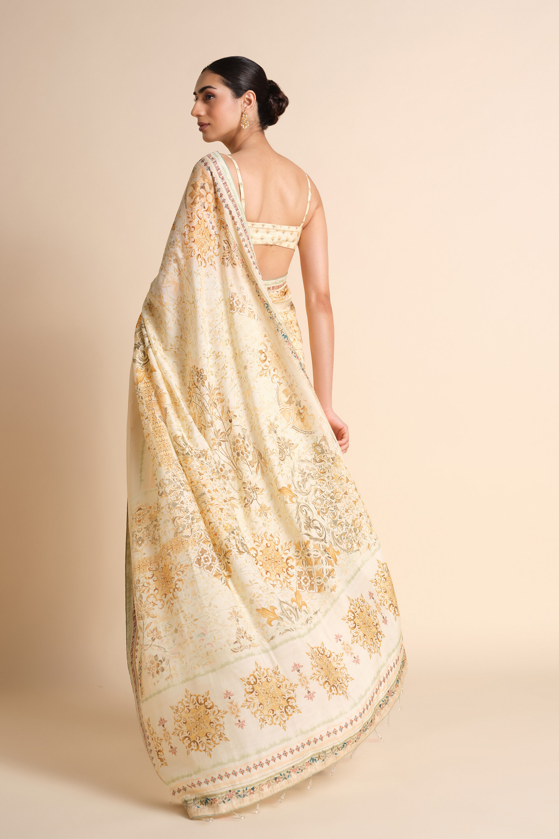 Vanora Printed Saree - Cream