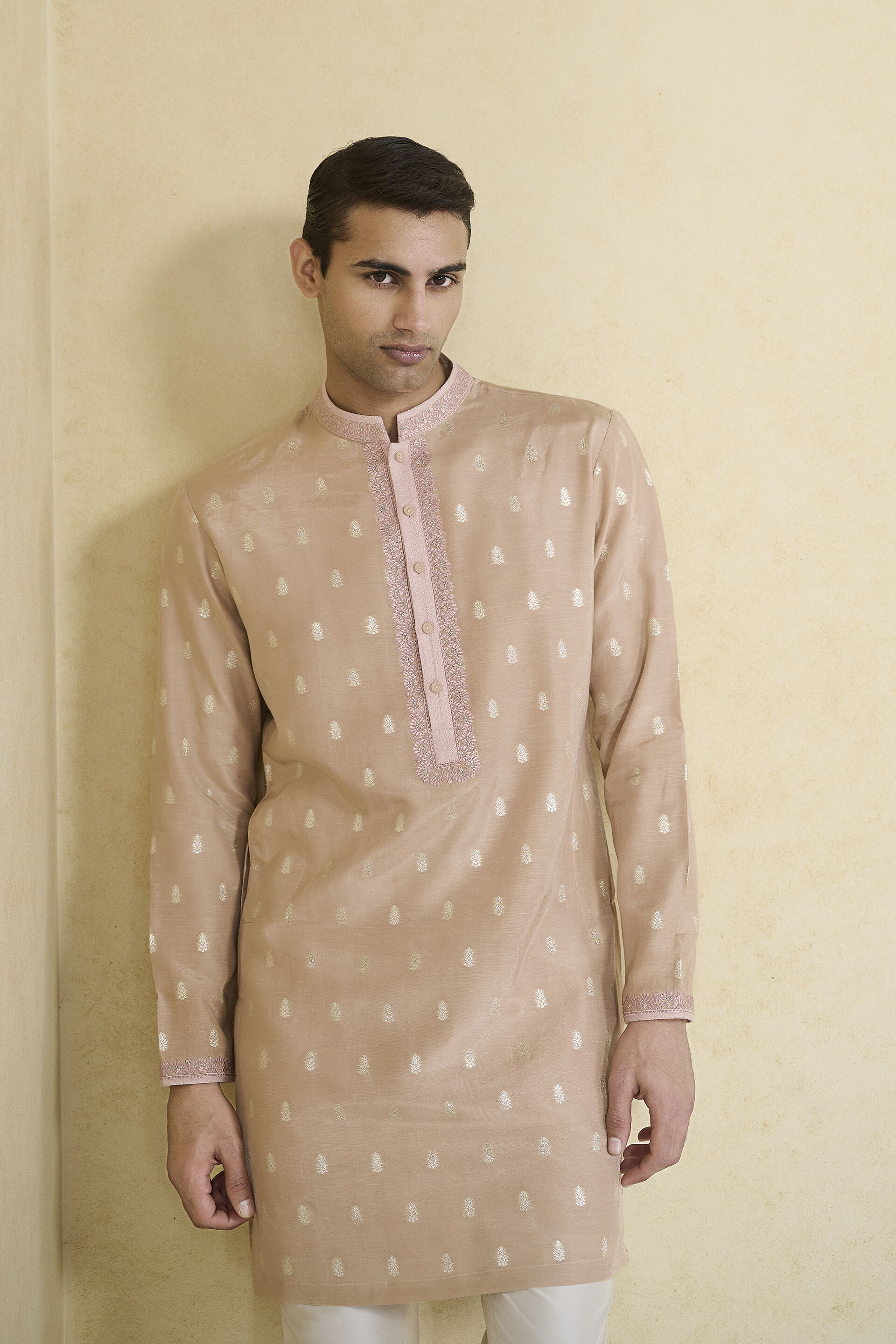Vinil Handwoven Benarasi Silk Kurta - Pink, Pink, image 4