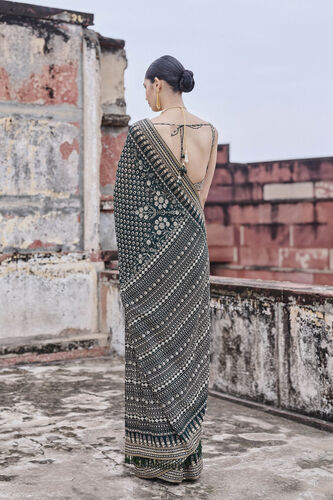 Abjini Printed Georgette Saree - Green, Green, image 2