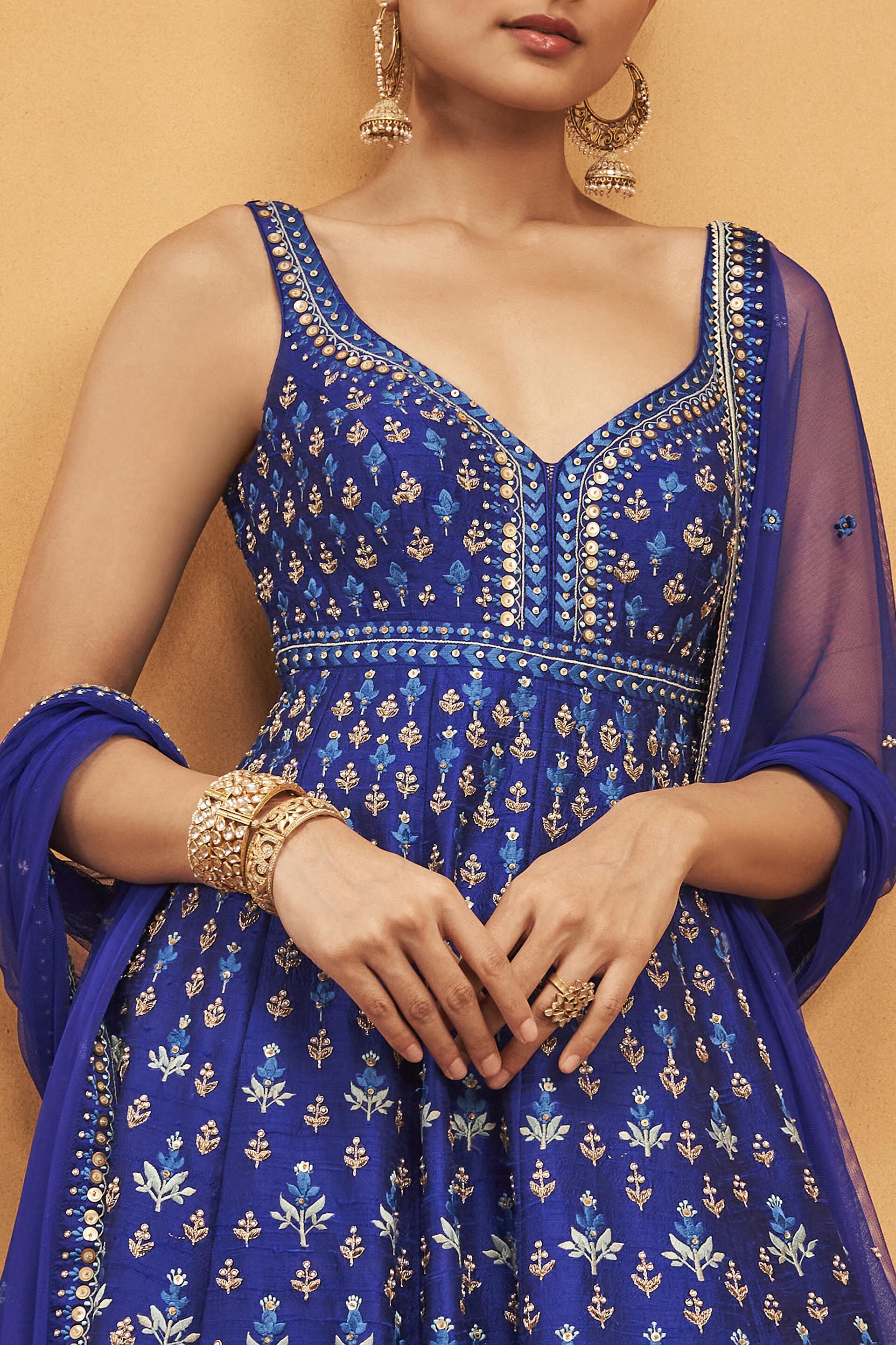 Drisana Embroidered Zardozi Silk Anarkali Set Ink Blue