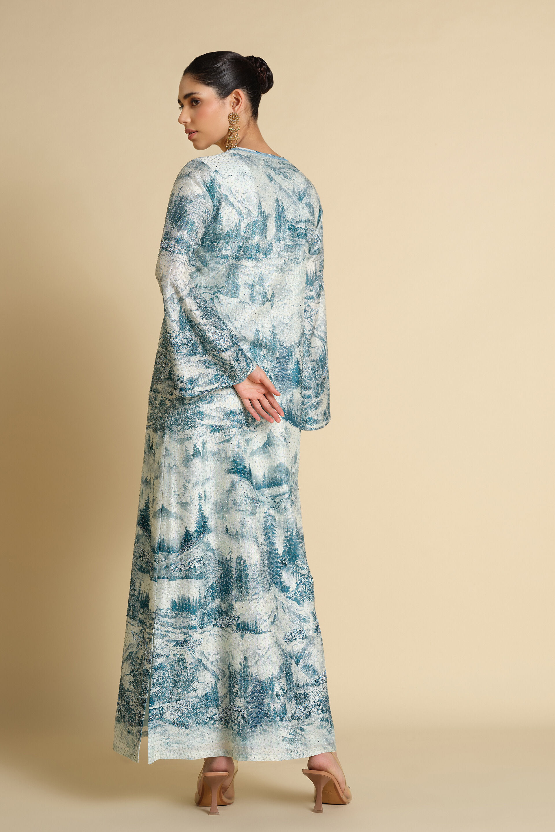 Shahma Printed Silk Kaftan - Powder Blue