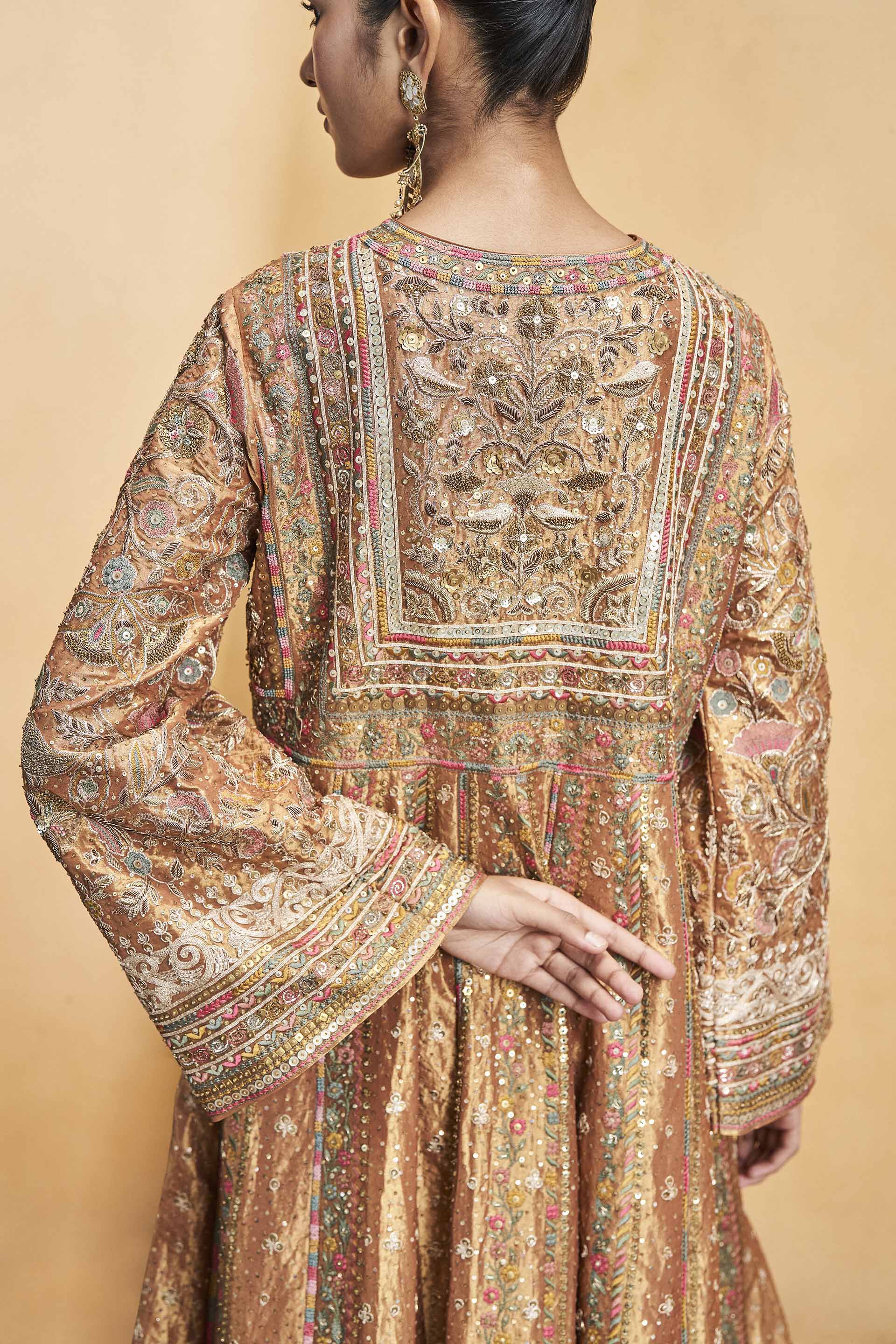 Magic Of The Gleaming Sunrays Embroidered Zardozi Sharara Set - Copper, Gold, image 5