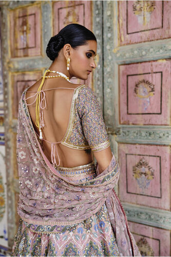 Krandasi Embroidered Zardozi Silk Lehenga Set - Blush, Blush, image 3