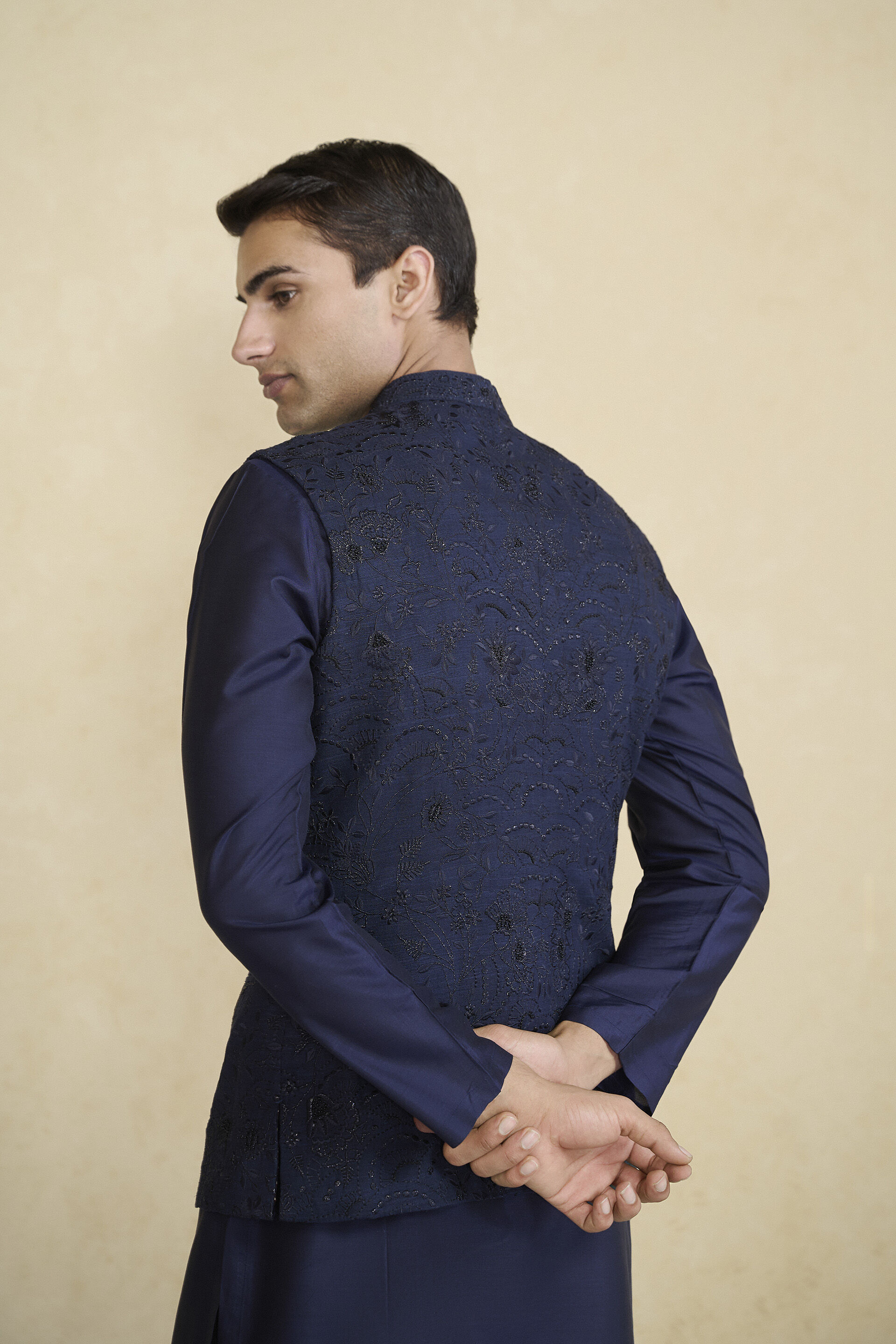 Nehru Jacket Black Shirt Blue Waistcoat Navy Blue Nehru Jacket: Handwork Modi  Jacket, Groom Wedding Attire