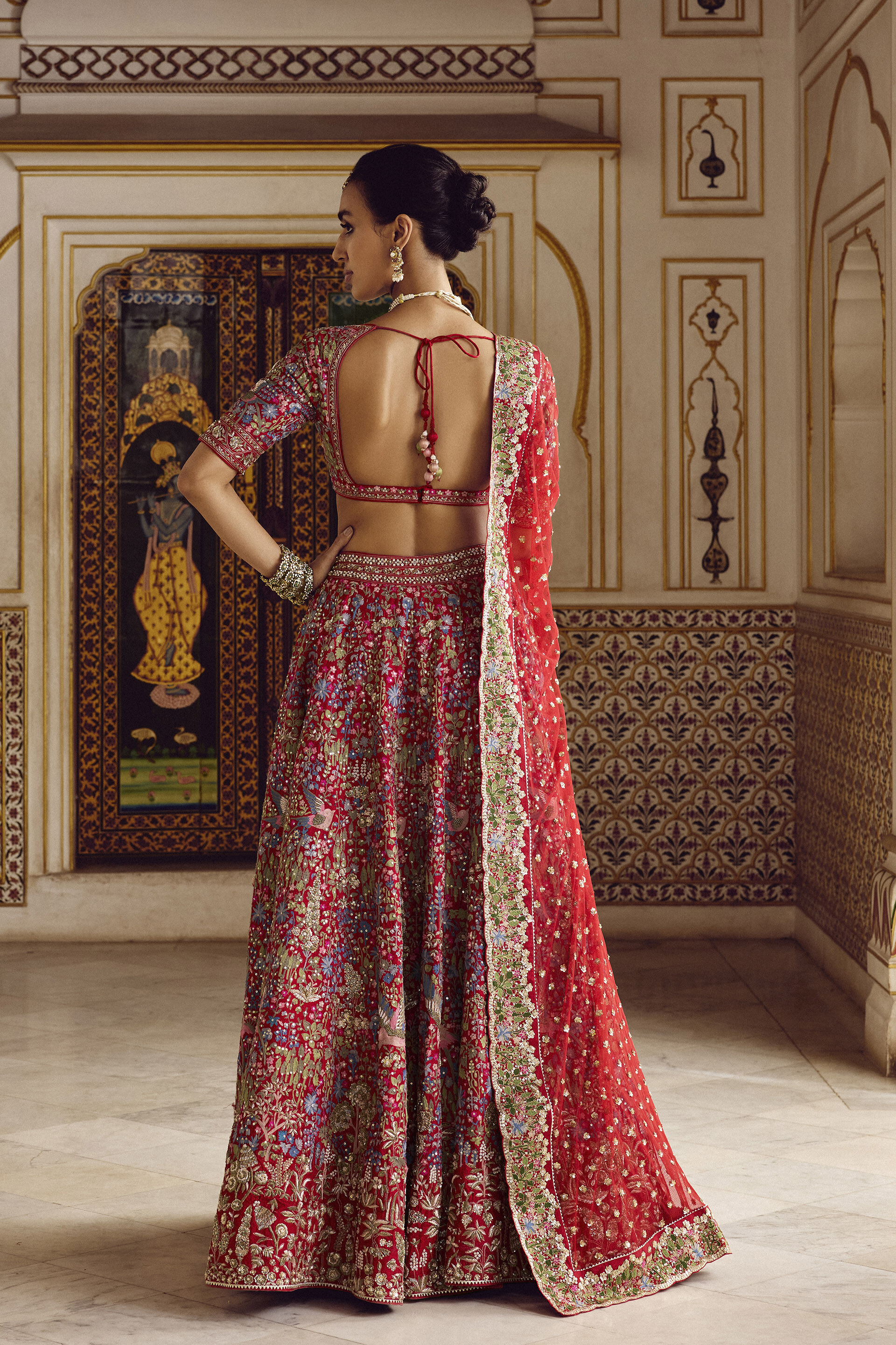 Sabaaha Embroidered Silk Lehenga Set - Red, Red, image 3