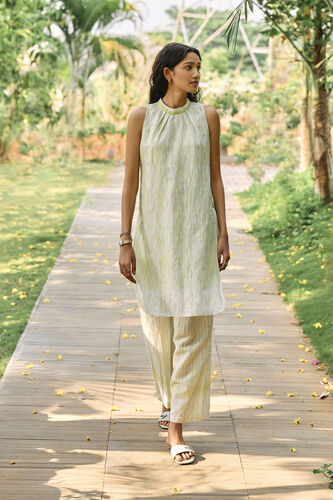 Sojourn Hand-embroidered Chikankari Linen Coord - Lime, Lime, image 1