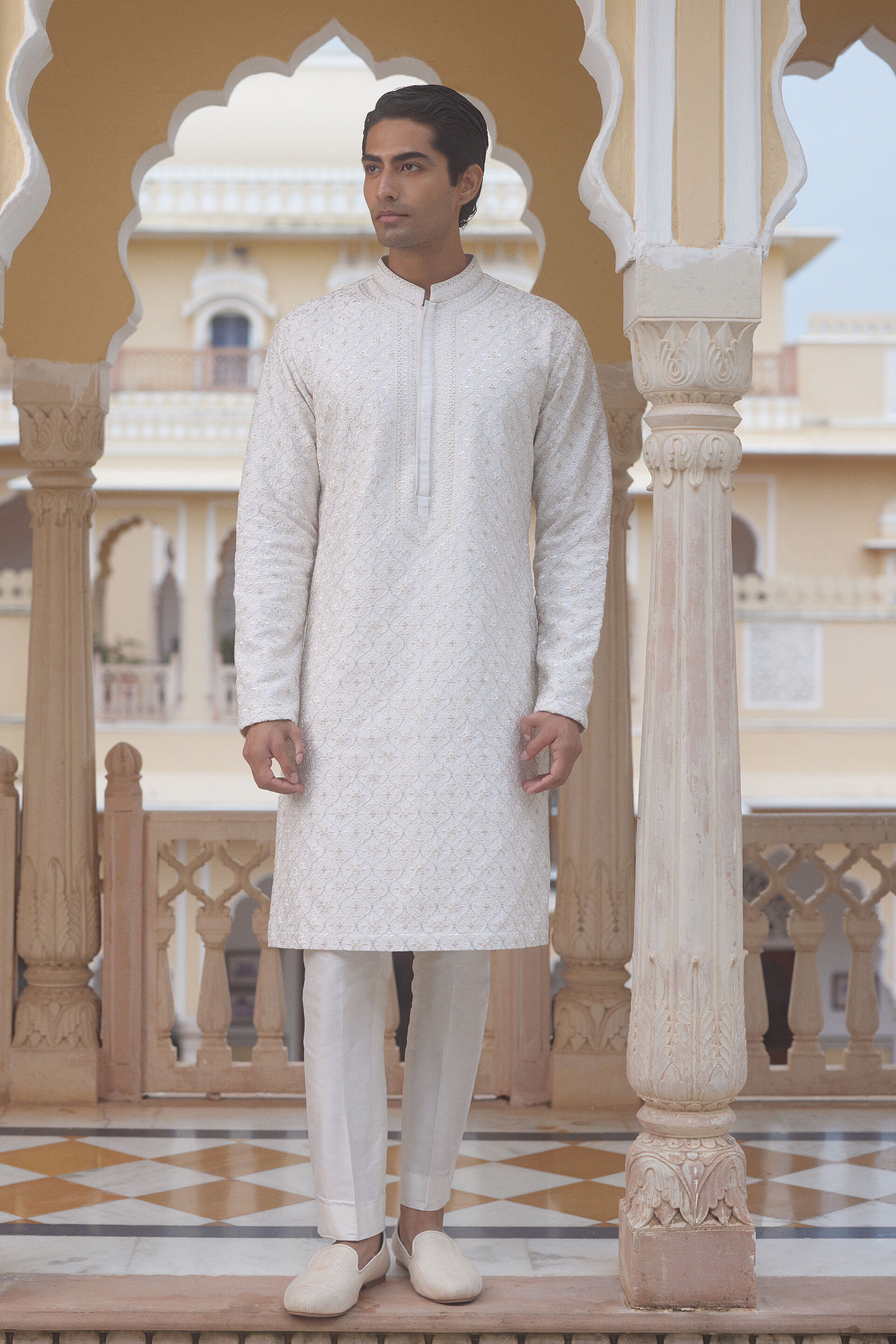Taraksh Embroidered Silk Kurta - Ivory