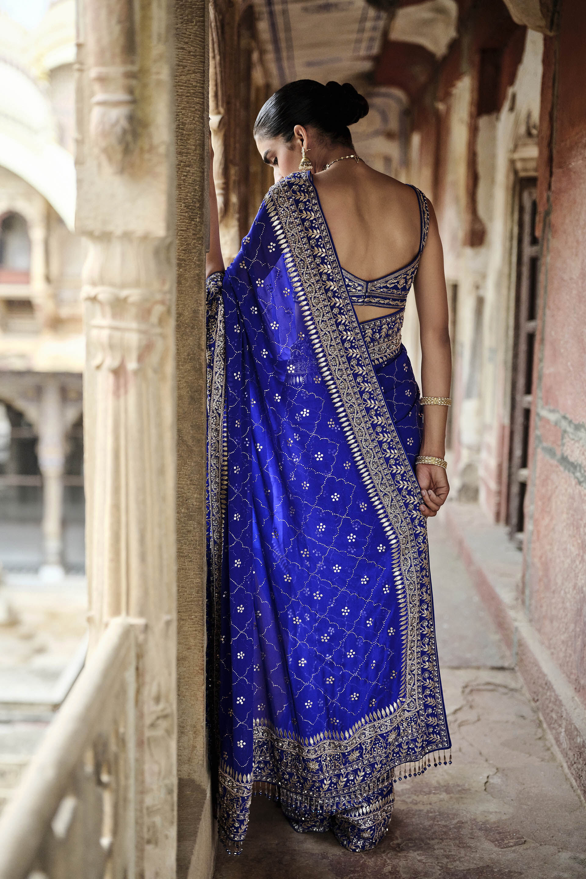 Anushna Handcrafted Badla Georgette Saree - Blue