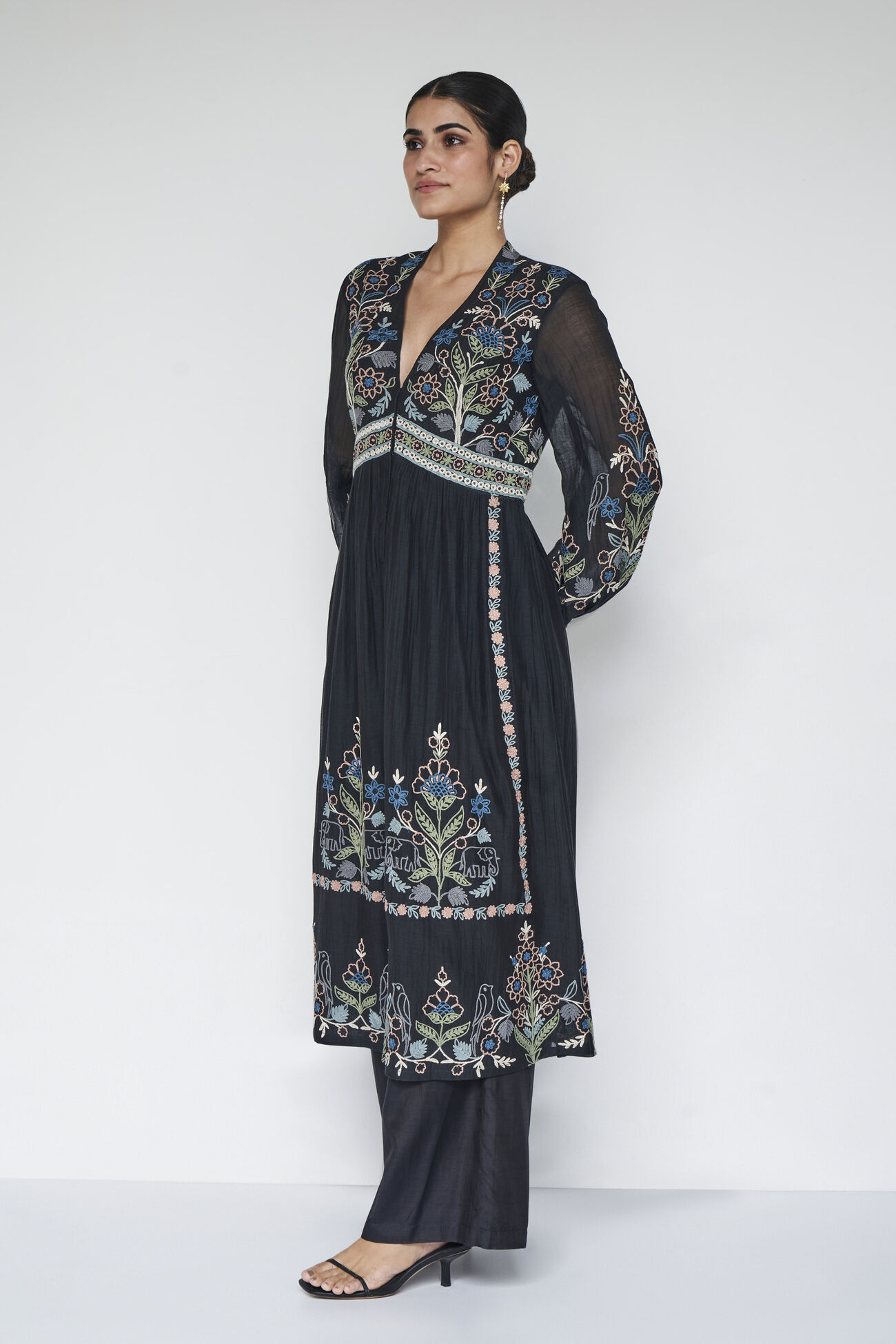 Balsam Embroidered Zardozi Silk Suit Set, Black, image 2