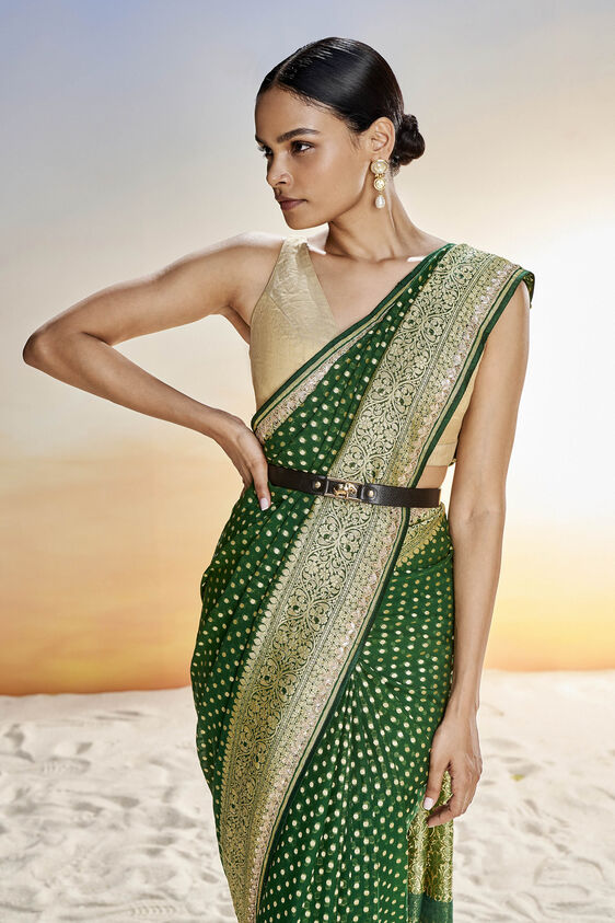 Lekha Benarasi Saree - Green, Green, image 5