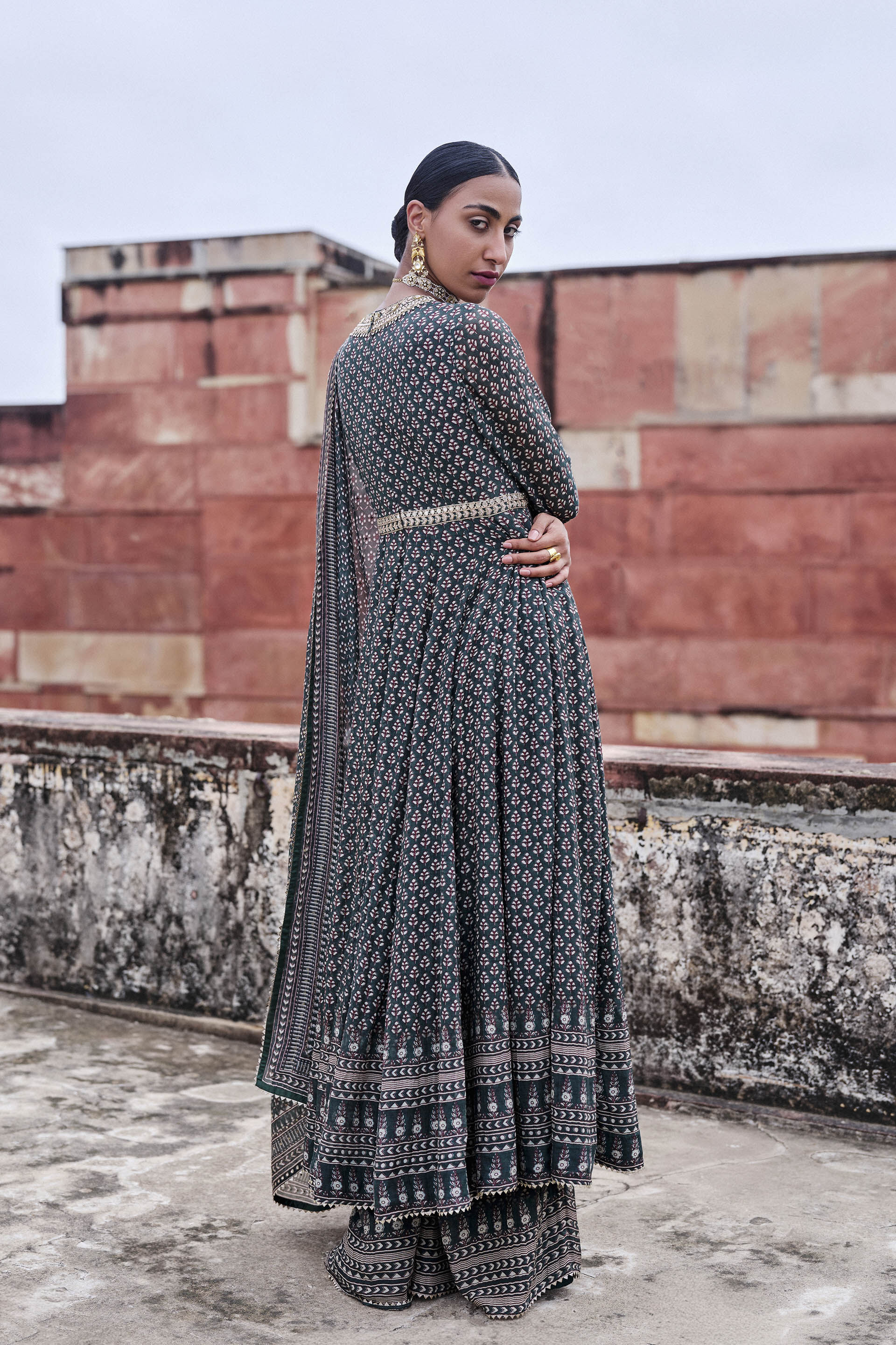 Arvia Printed Mul Anarkali Set - Green