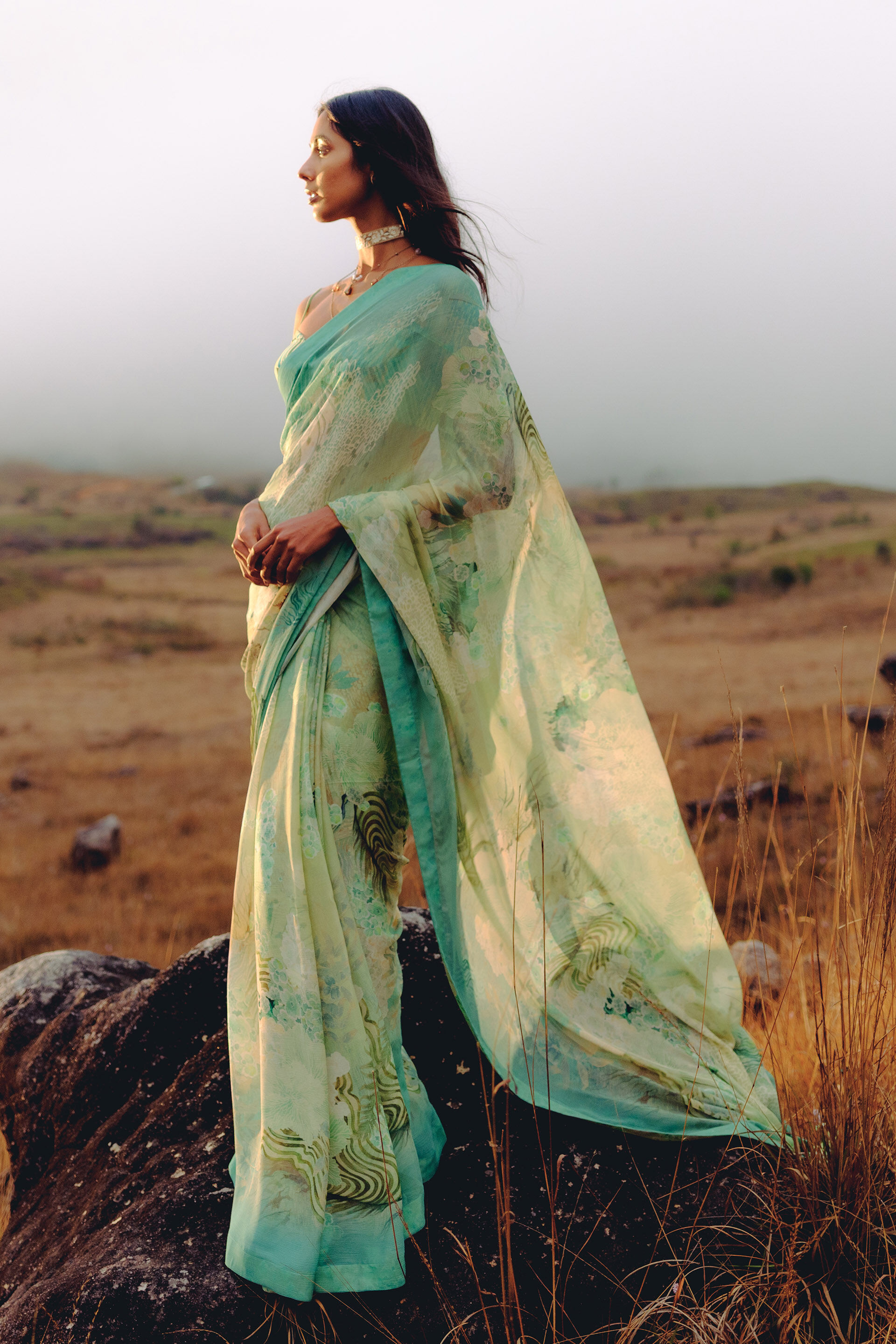 Suki Bemberg Saree - Aqua, Aqua, image 3