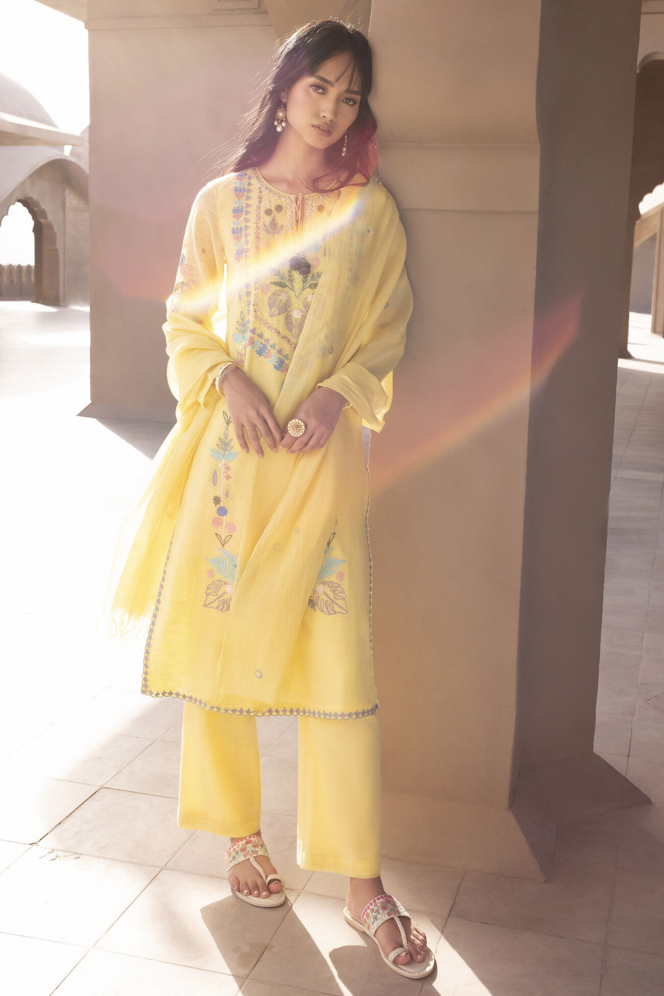 Lyssa Embroidered Kurta Set - Yellow, Yellow, image 1