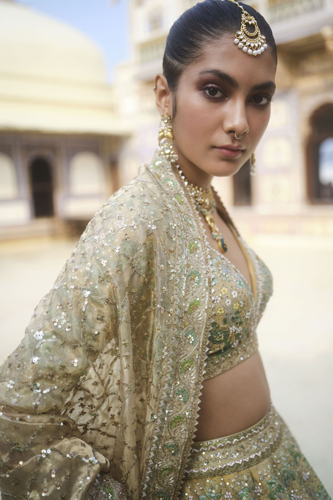 Buy Designer Avasa Hand-painted Pichhwai Silk Lehenga Set – Gold