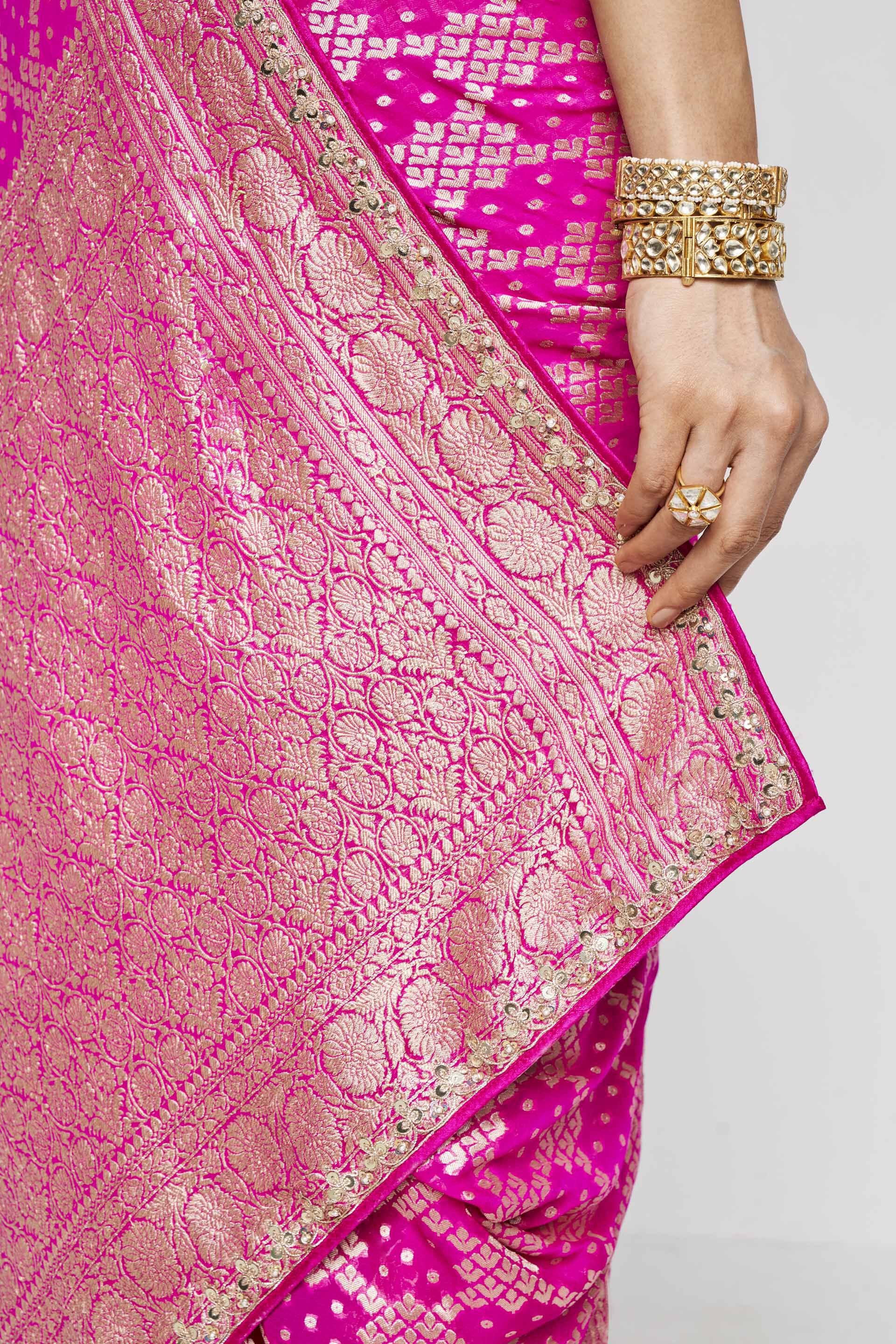 Gul Handwoven Benarasi Gota Patti Silk Saree, Pink, image 7