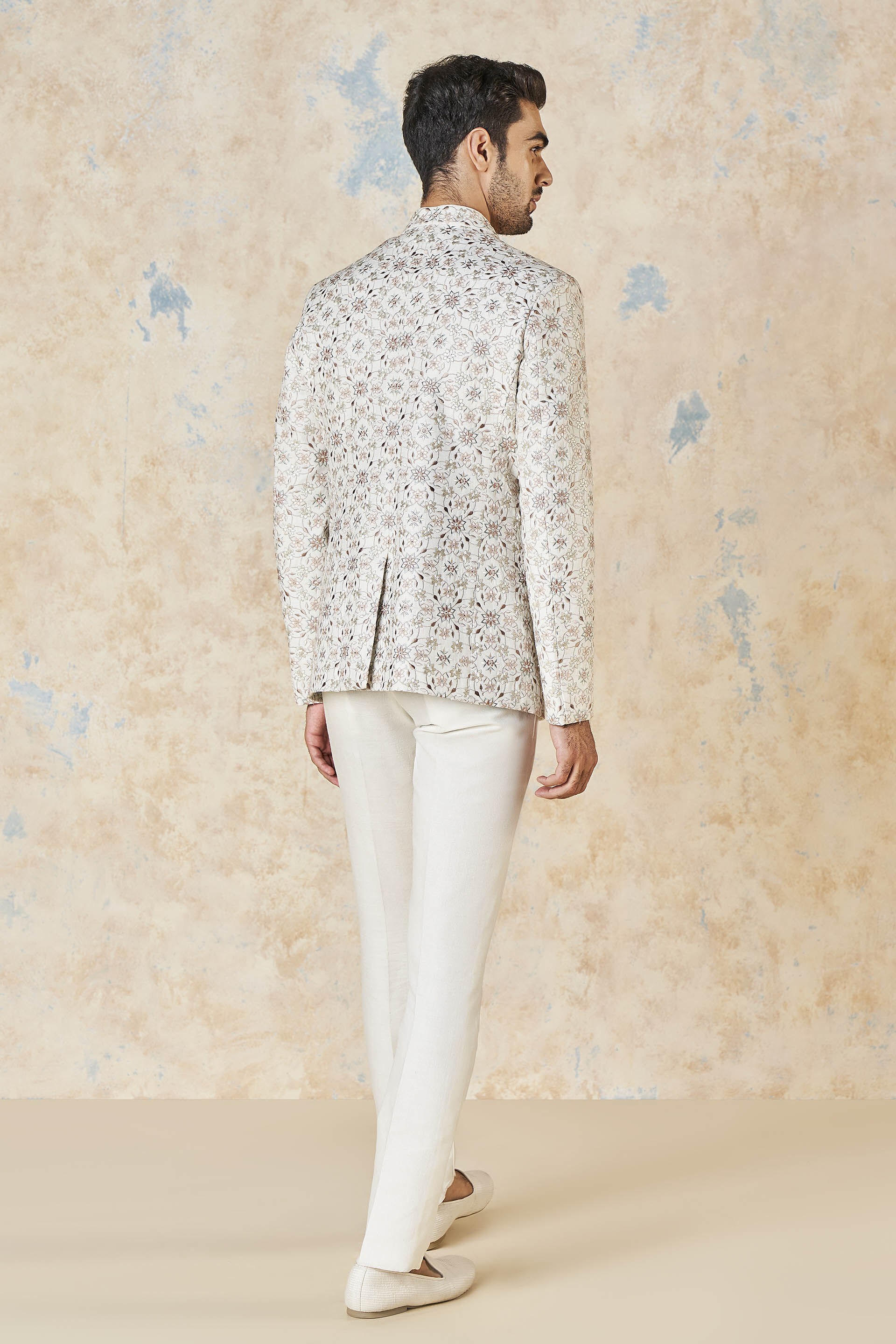 Dhavit Silk Bandhgala - Ivory, Ivory, image 3