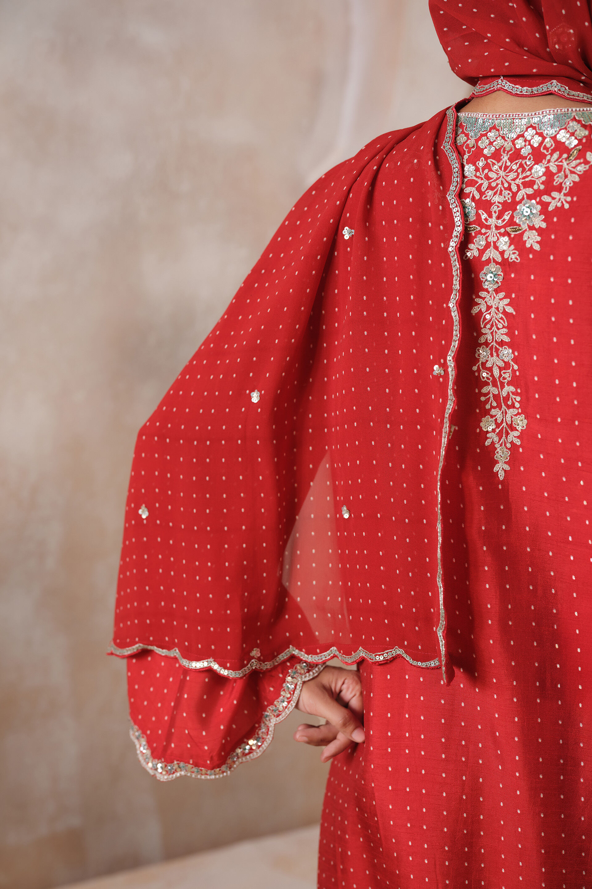 Gulnora Embroidered Stole - Red, Red, image 4