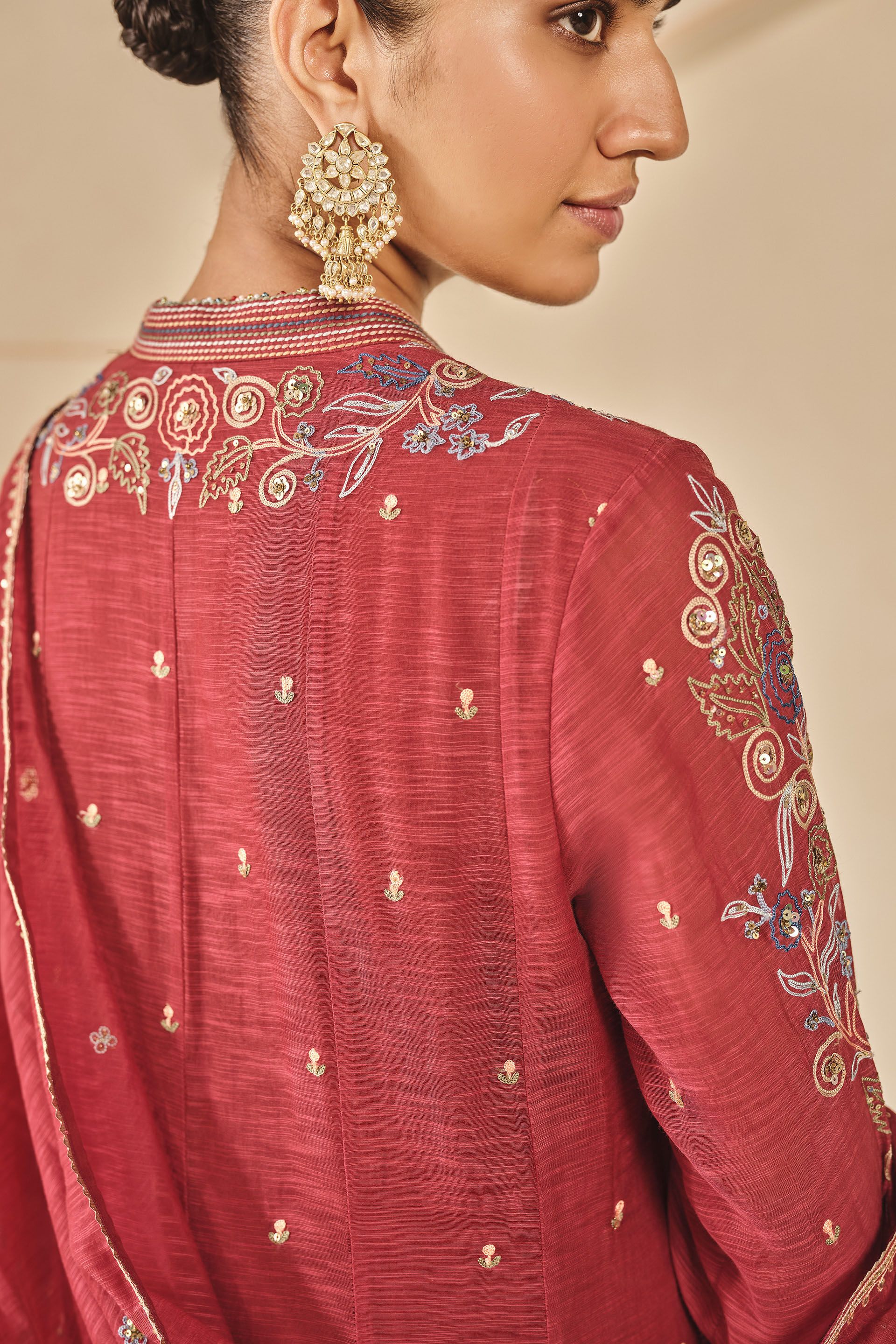 Zunaira Embroidered Mul Anarkali Set - Red, Red, image 5