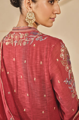 Zunaira Embroidered Mul Anarkali Set, Red, image 5