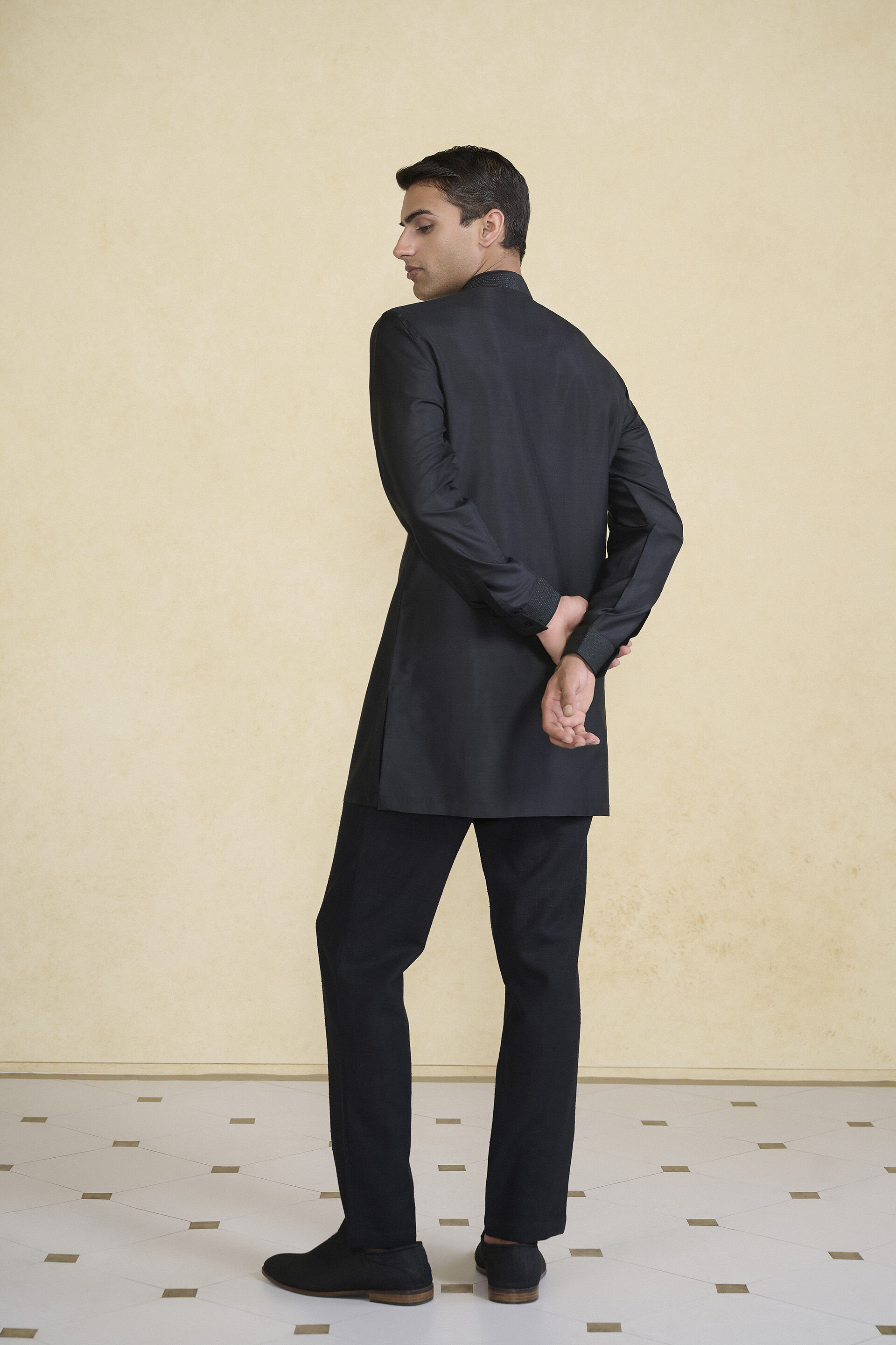 Nayaz Silk Kurta - Black