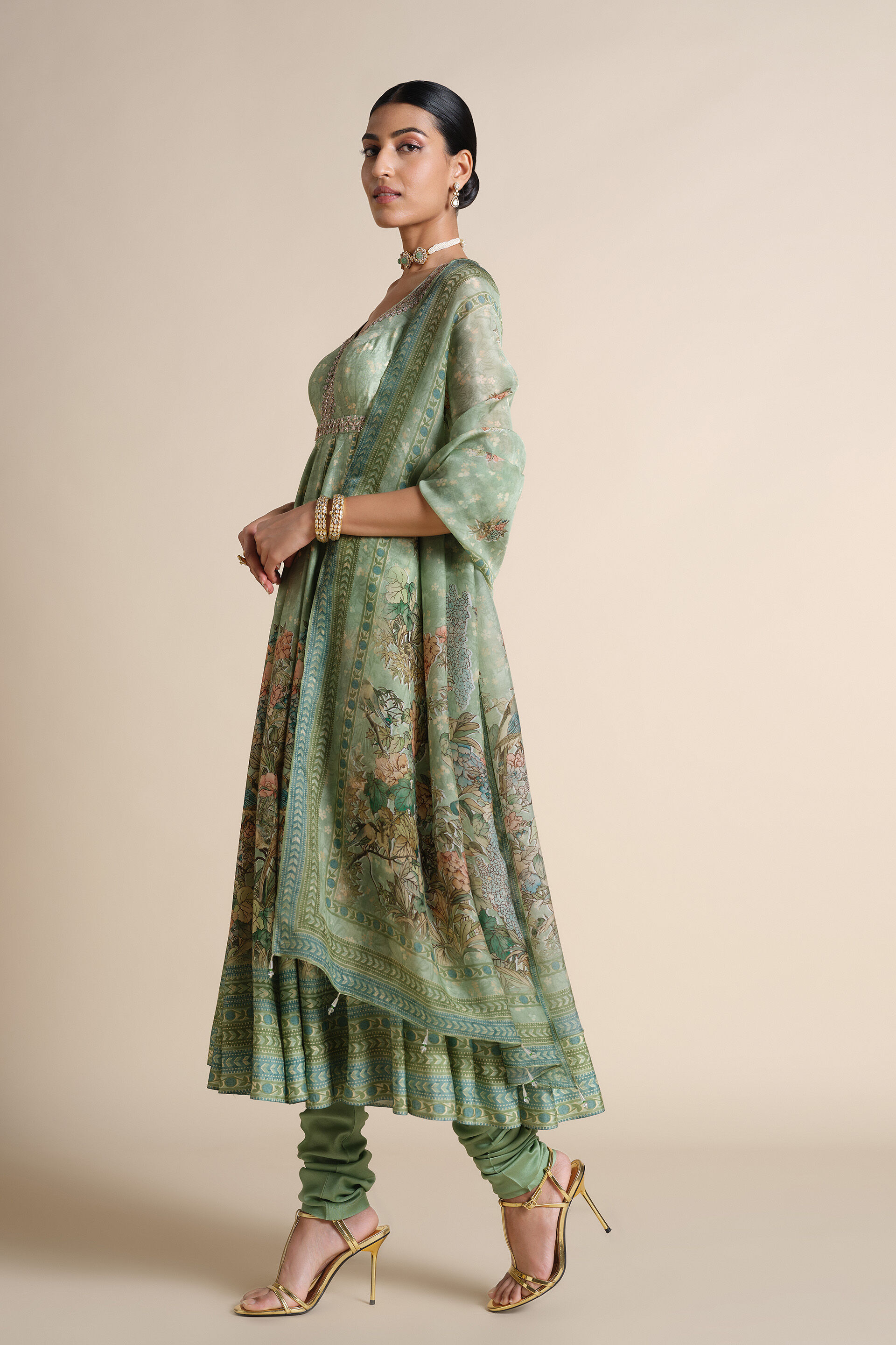 Avolnea Silk Anarkali Set - Sage, Sage, image 3