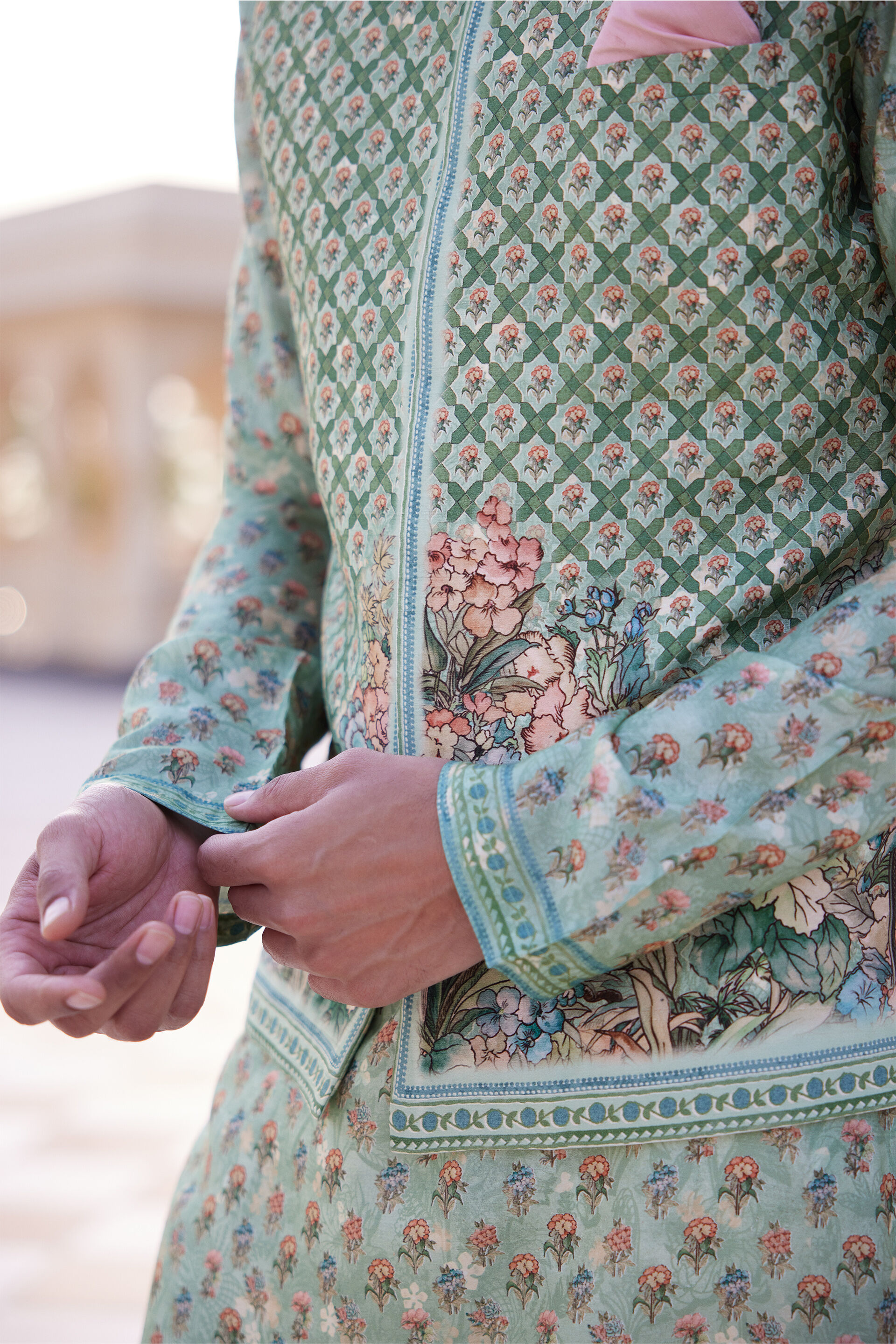 Anbar Silk Nehru Jacket - Sage, Sage, image 4