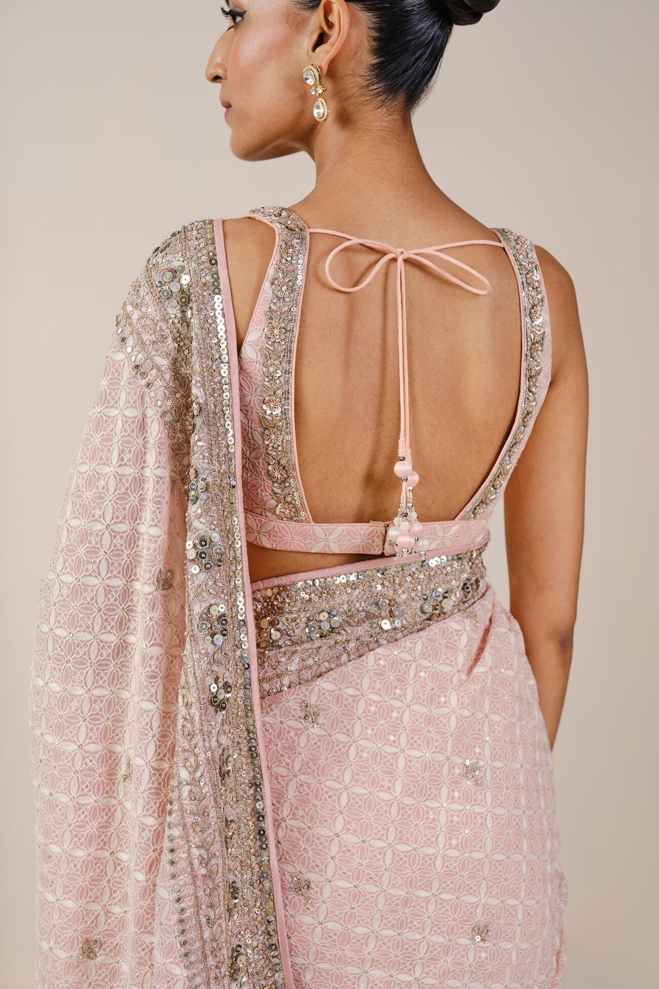Aaloka Embroidered Georgette Saree - Blush, Blush, image 5