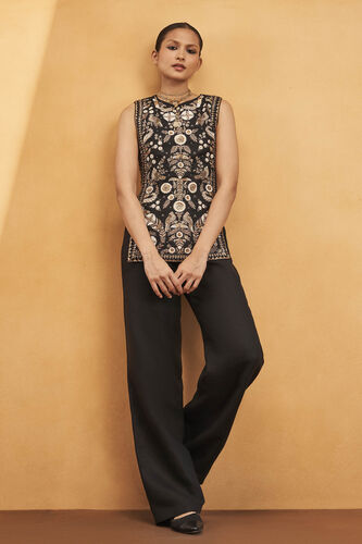 From The Wilderness Zardozi Embroidered Silk Pant Set - Black, Black, image 3