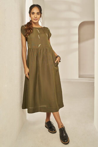 Globetrotter Boat Neck Dress, Olive, image 1