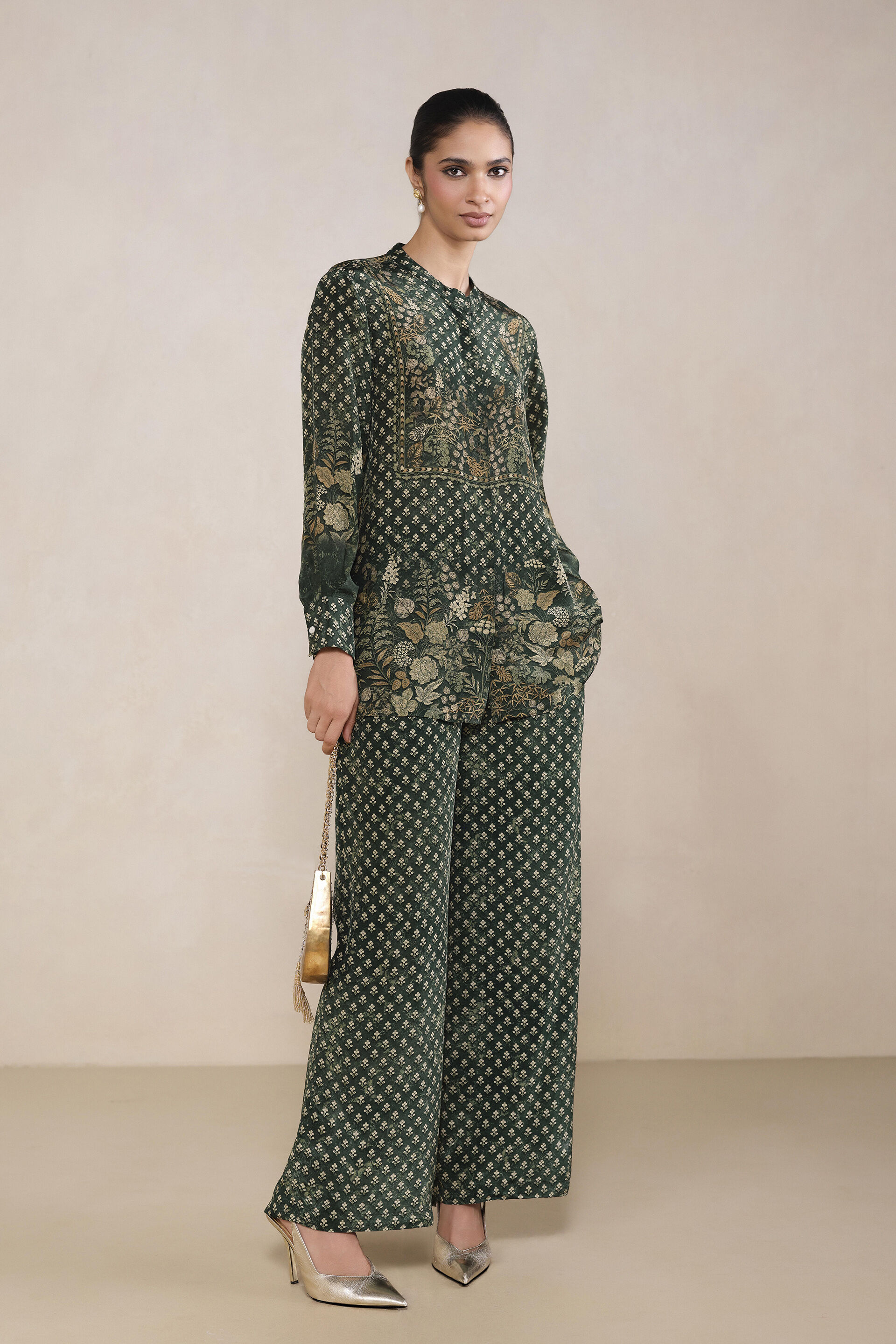 Ishka Printed Co-ord in Green