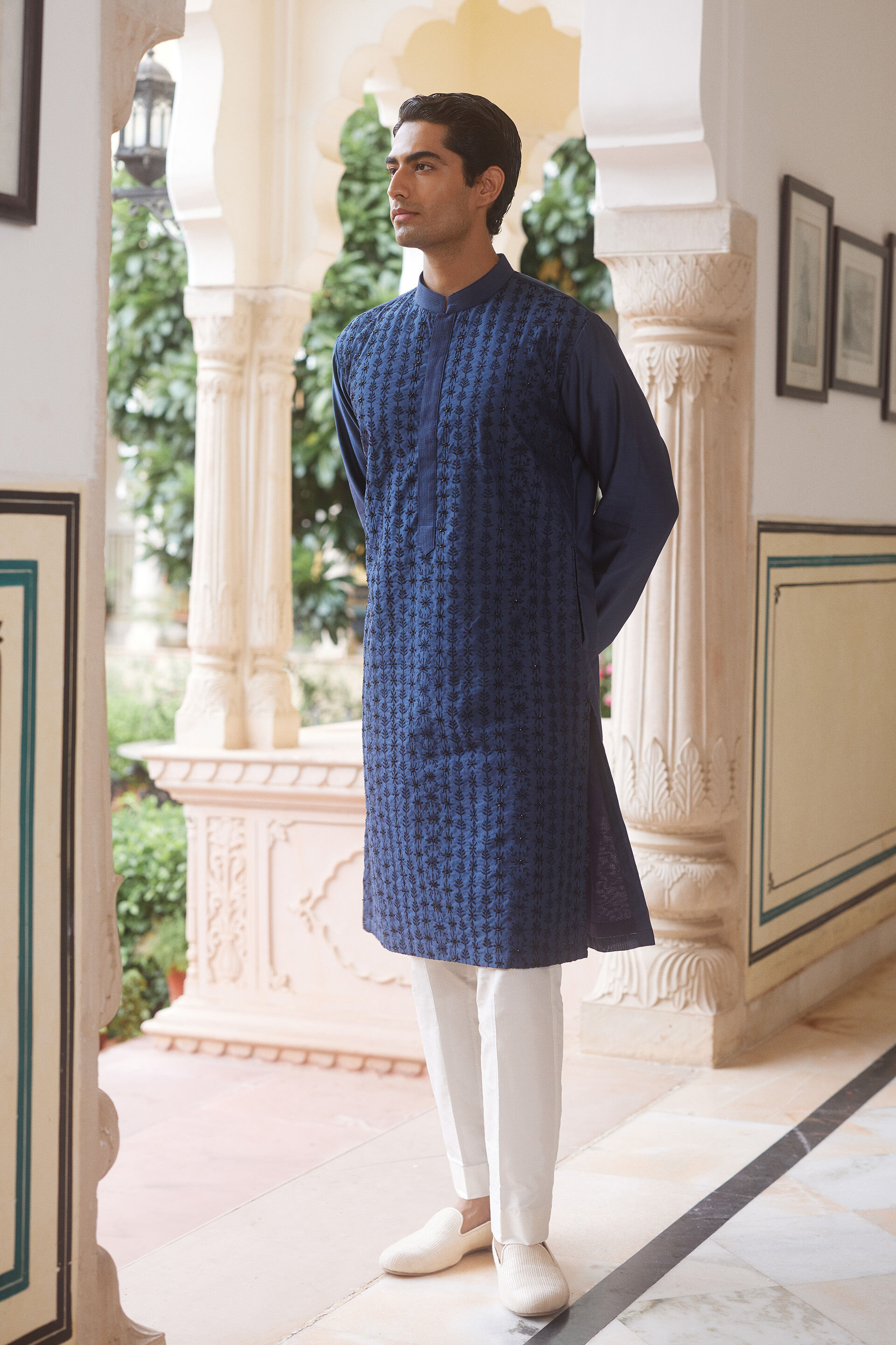 Raghav Embroidered Silk Kurta - Indigo