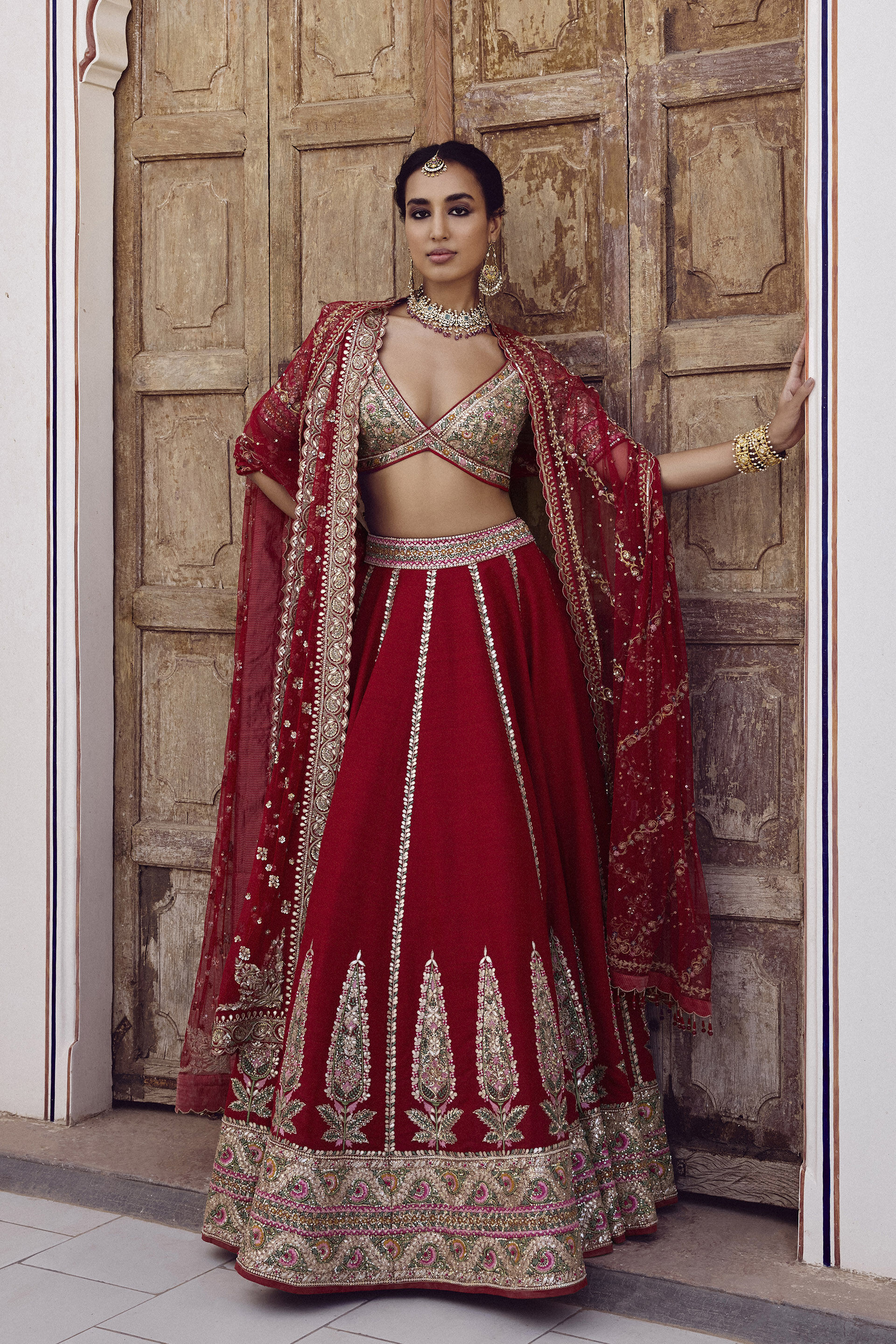 Mritsa Gota Patti Silk Lehenga Set - Red