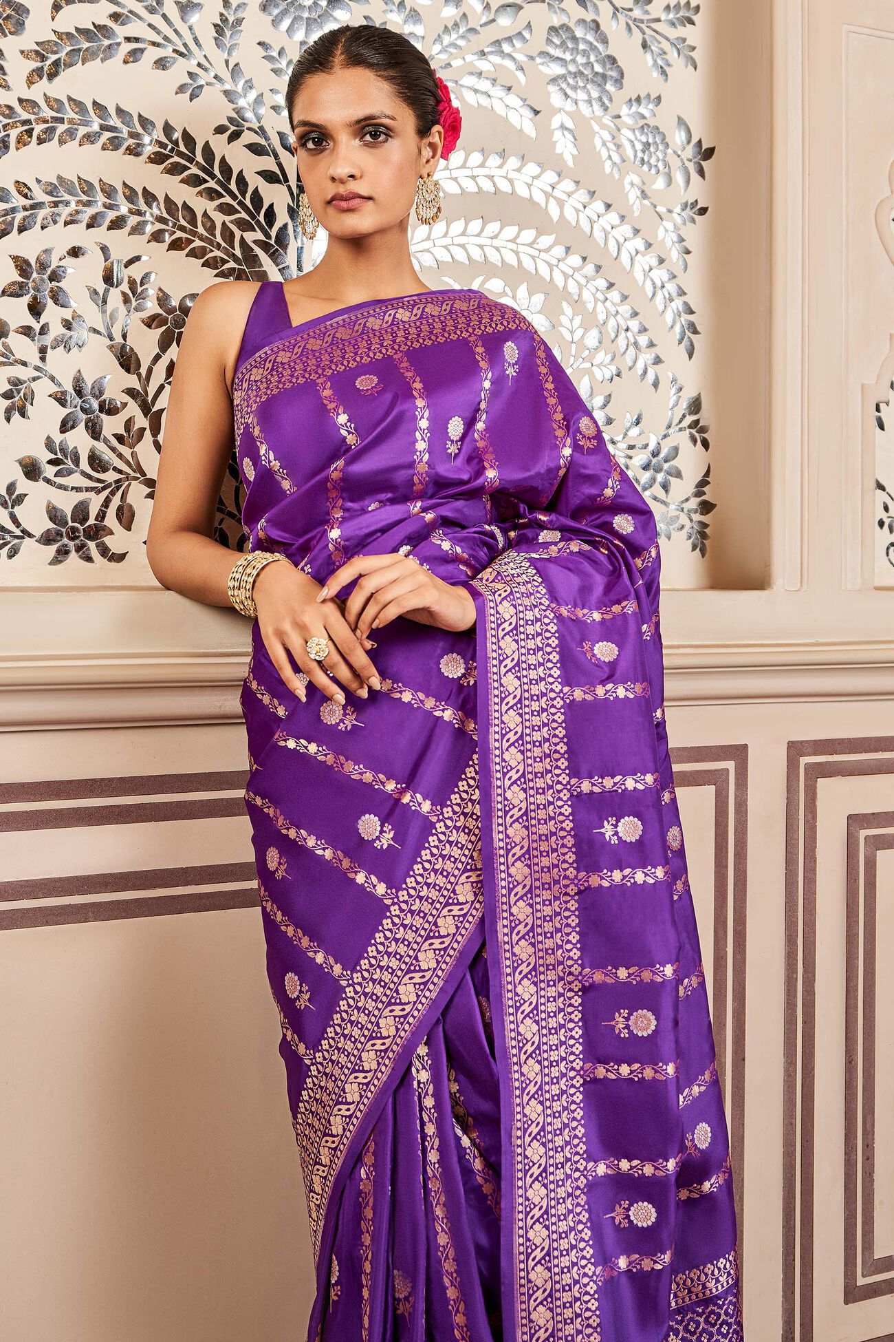 Sravya Benarasi Saree, Purple, image 4