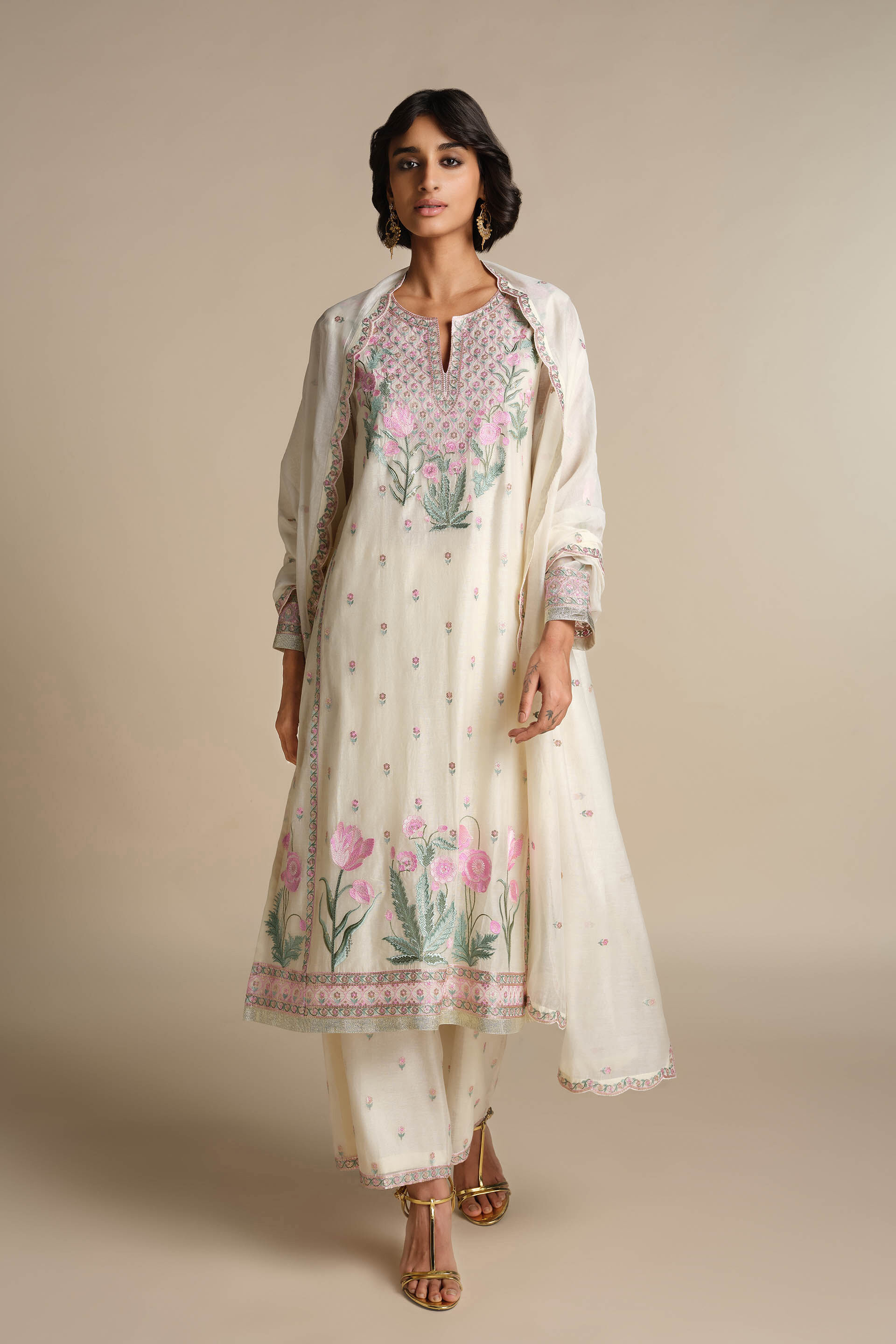 Libna Embroidered Mul Suit Set - White