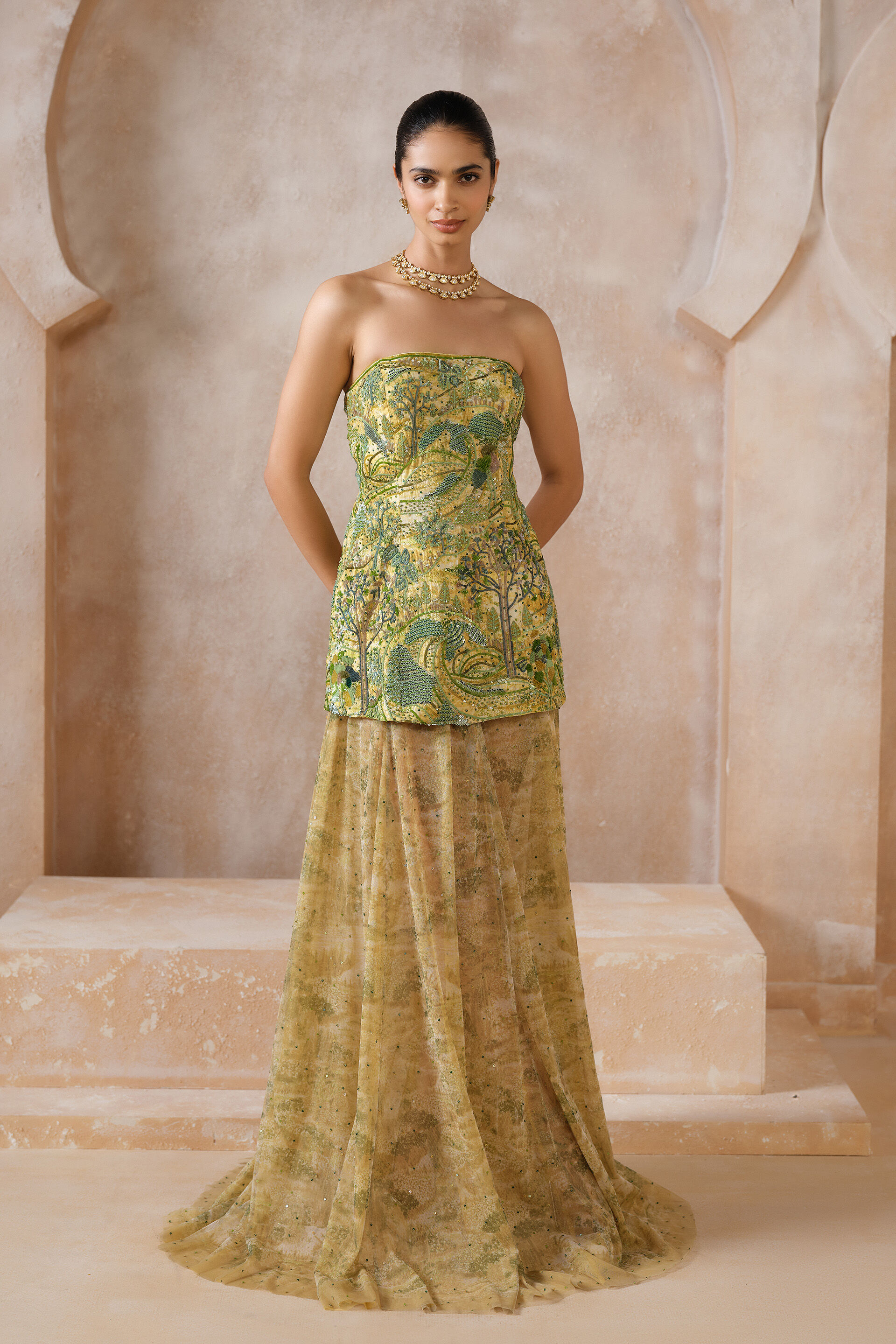 Verdalis Embroidered Skirt Set - Yellow
